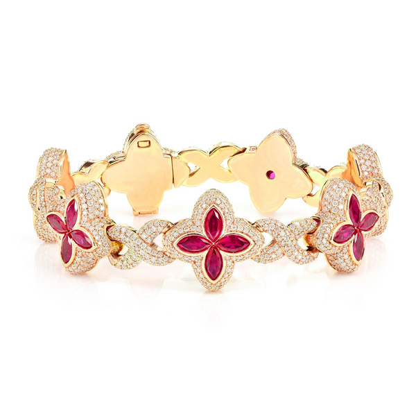 Ruby Diamond Marquise Flower Infinity Link Bracelet