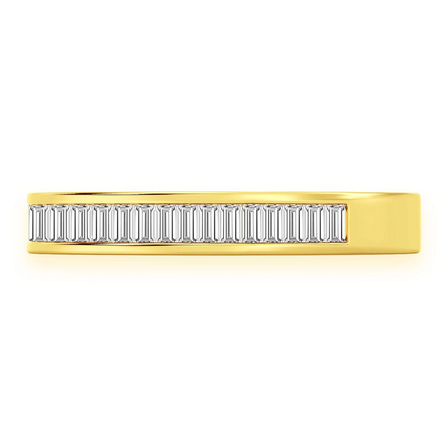 Baguette Channel Set Diamond Ring in 14K yellow gold, detail view