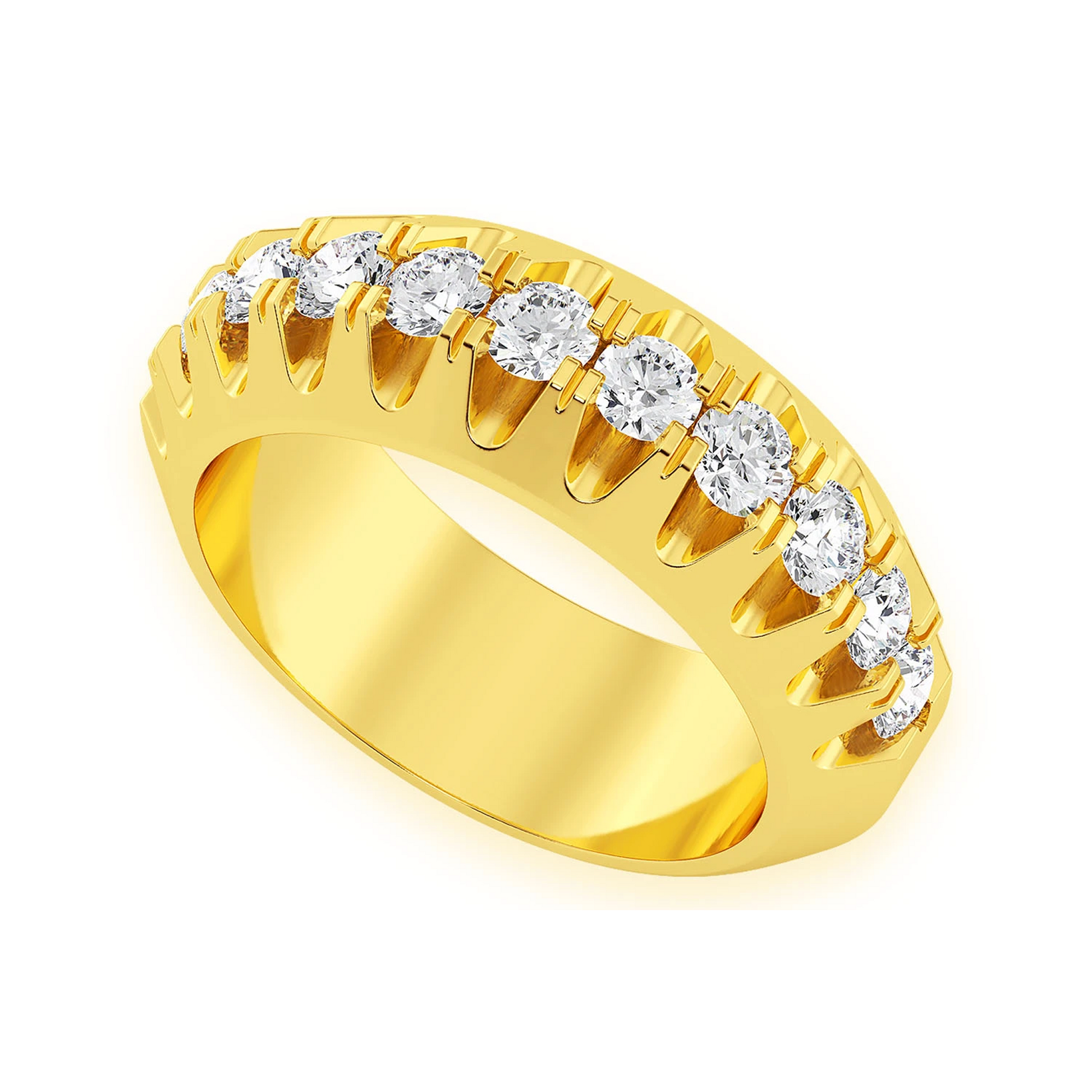 Pyramid Diamond Band in 14K yellow gold, angled view