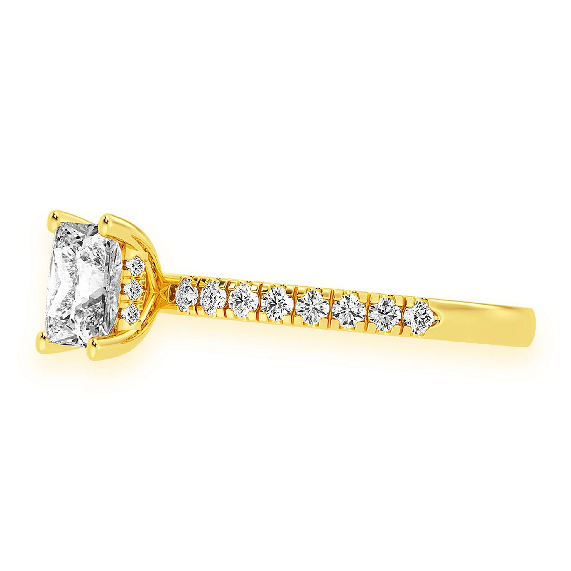 1ct Princess Cut Under Halo Diamond Ring in 14K yellow gold, detail view