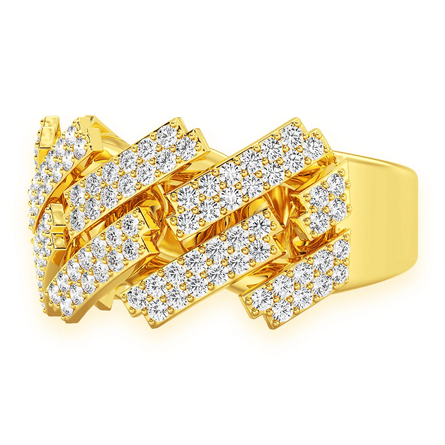 Serrated Cuban Diamond Ring in 14K yellow gold, detail view