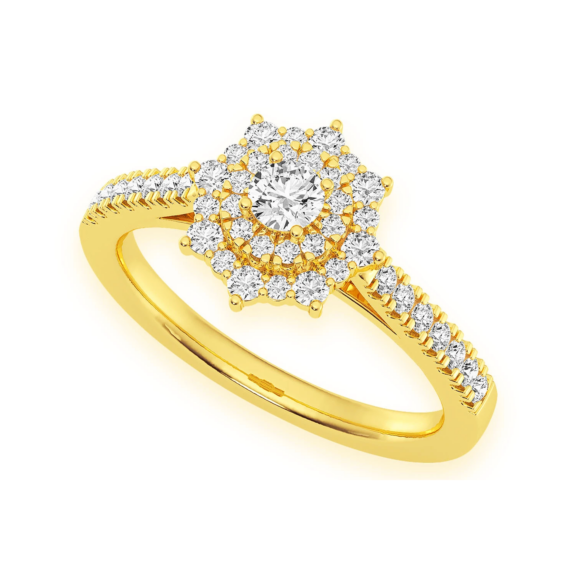 Single Band Diamond Engagement Ring in 14K yellow gold, angled view