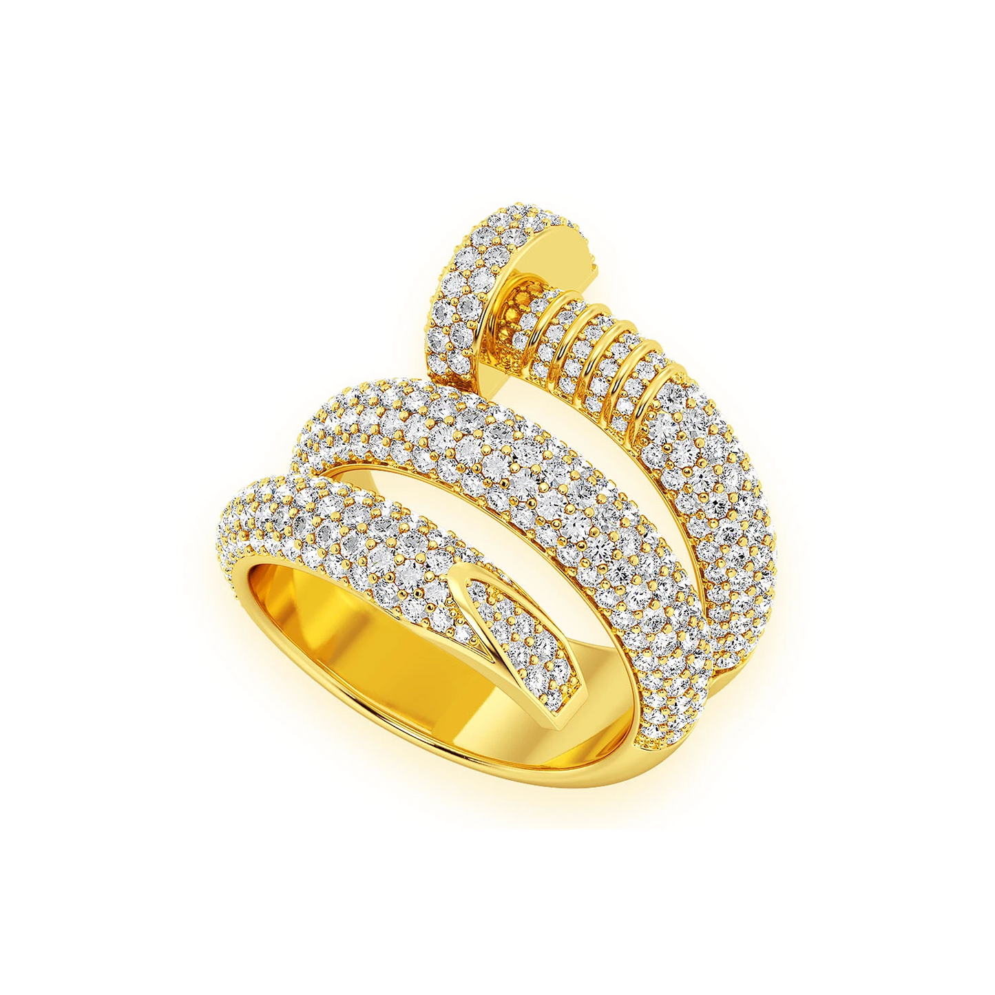 Nail Wrap Around Diamond Ring in 14K yellow gold, detail view