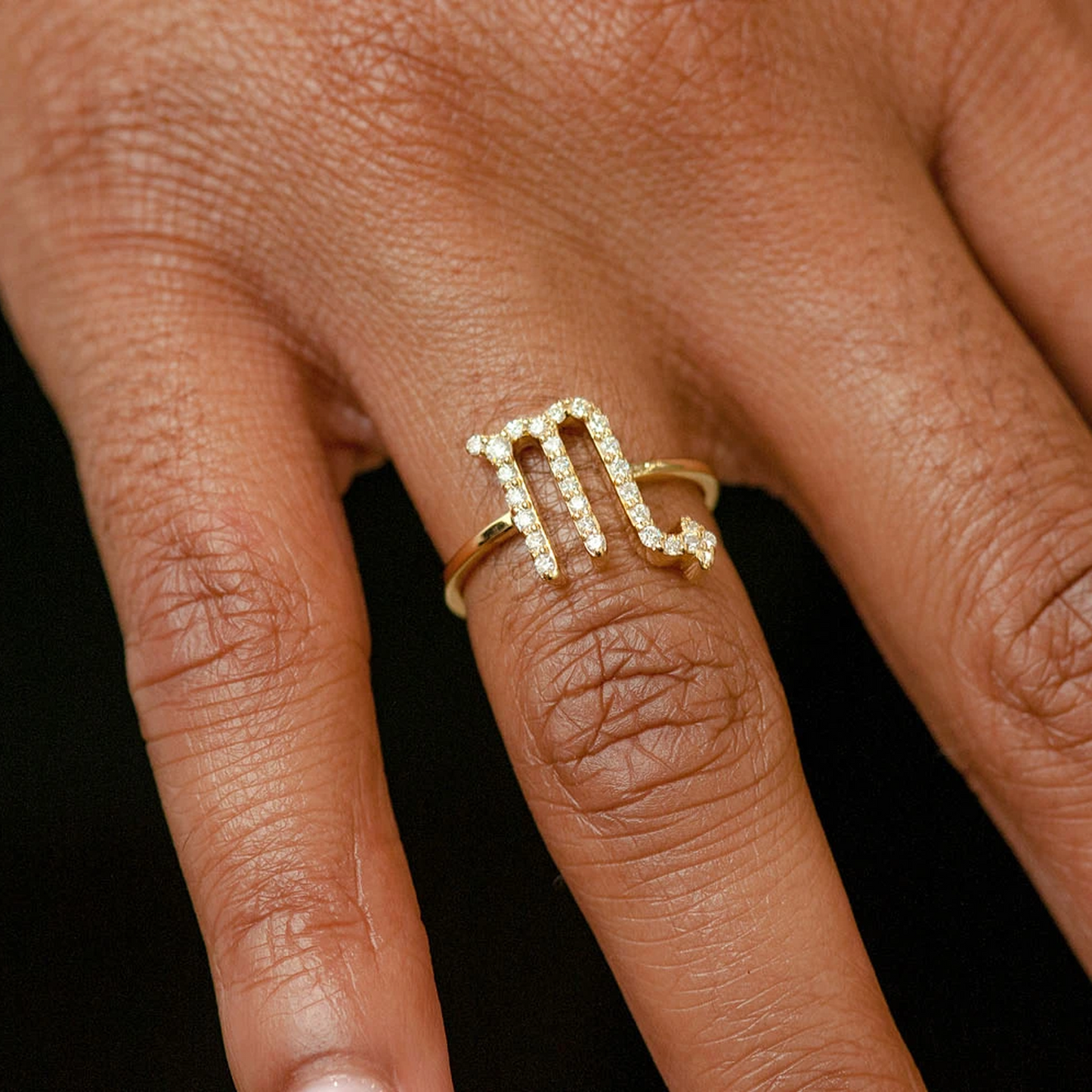 Zodiac Diamond Ring in 14K yellow gold, Scorpio design, alternate view