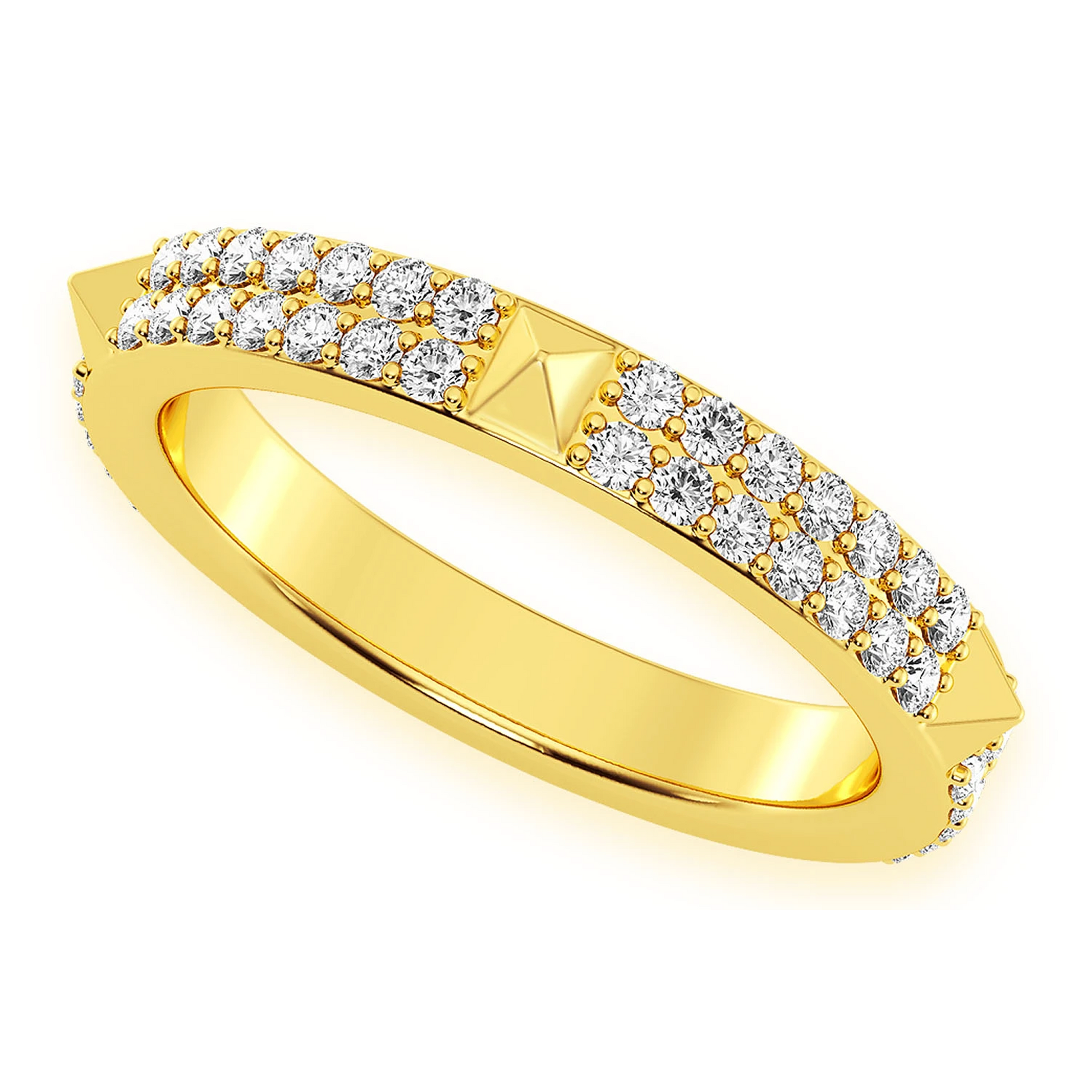 Two Row Spike Diamond Ring in 14K yellow gold, detail view
