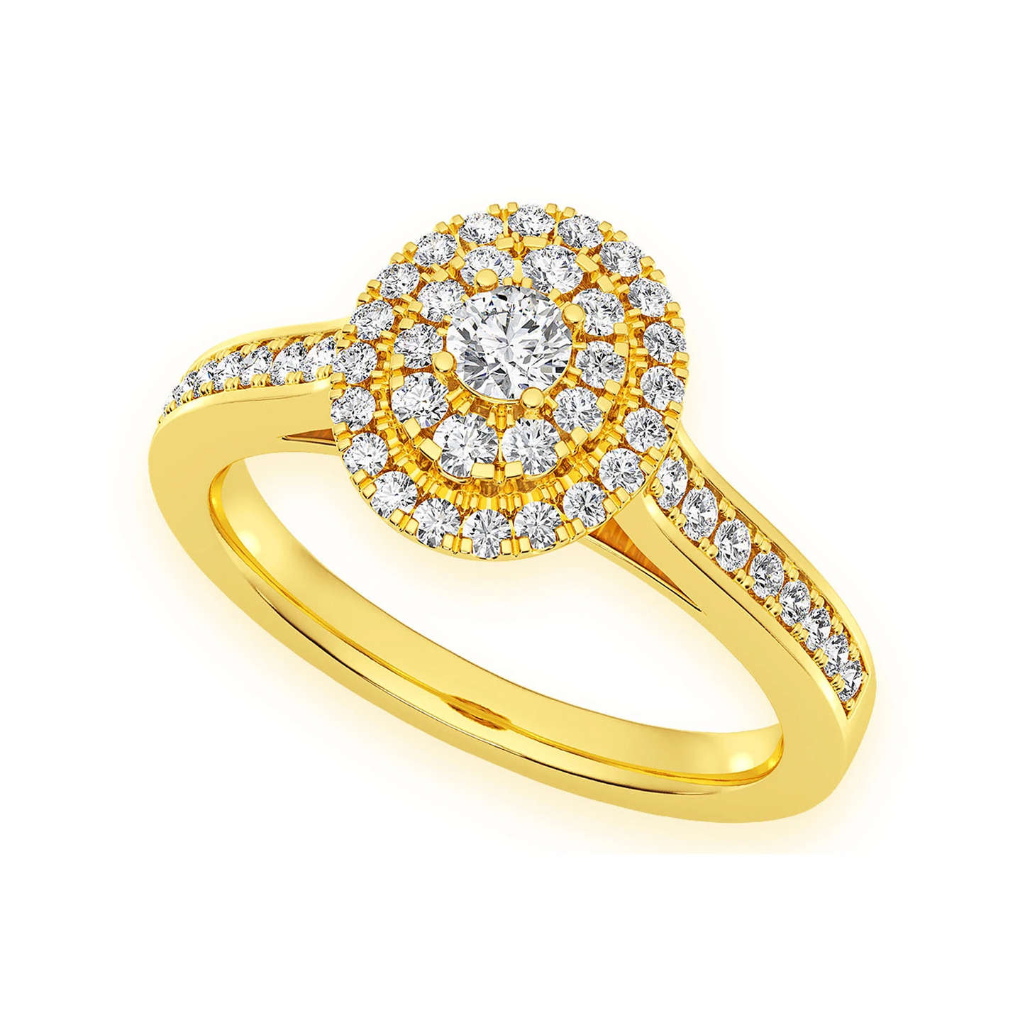 Oval Diamond Engagement Ring in 14K yellow gold, angled view