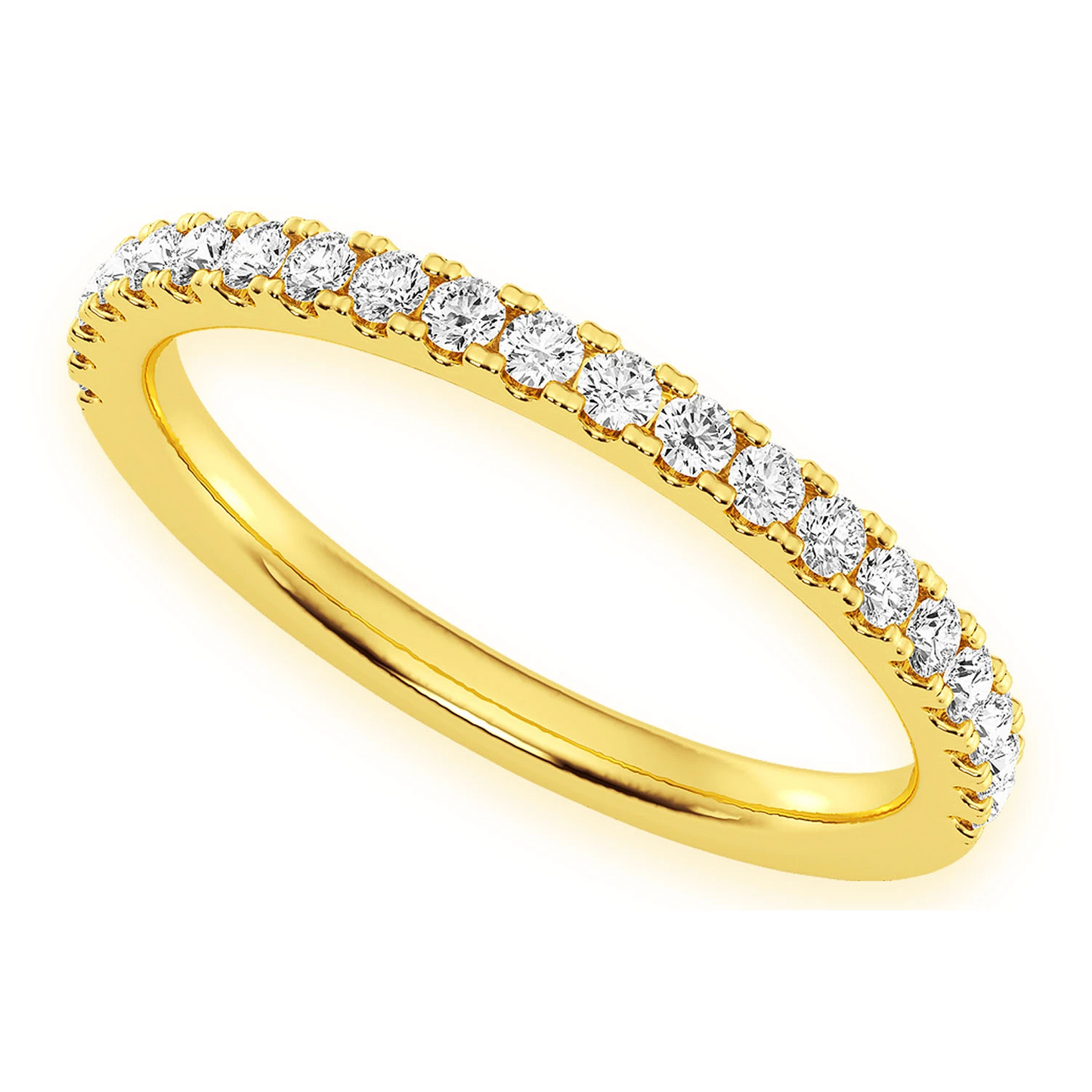 Slim Single Row Band Ring in 14K yellow gold, angled view
