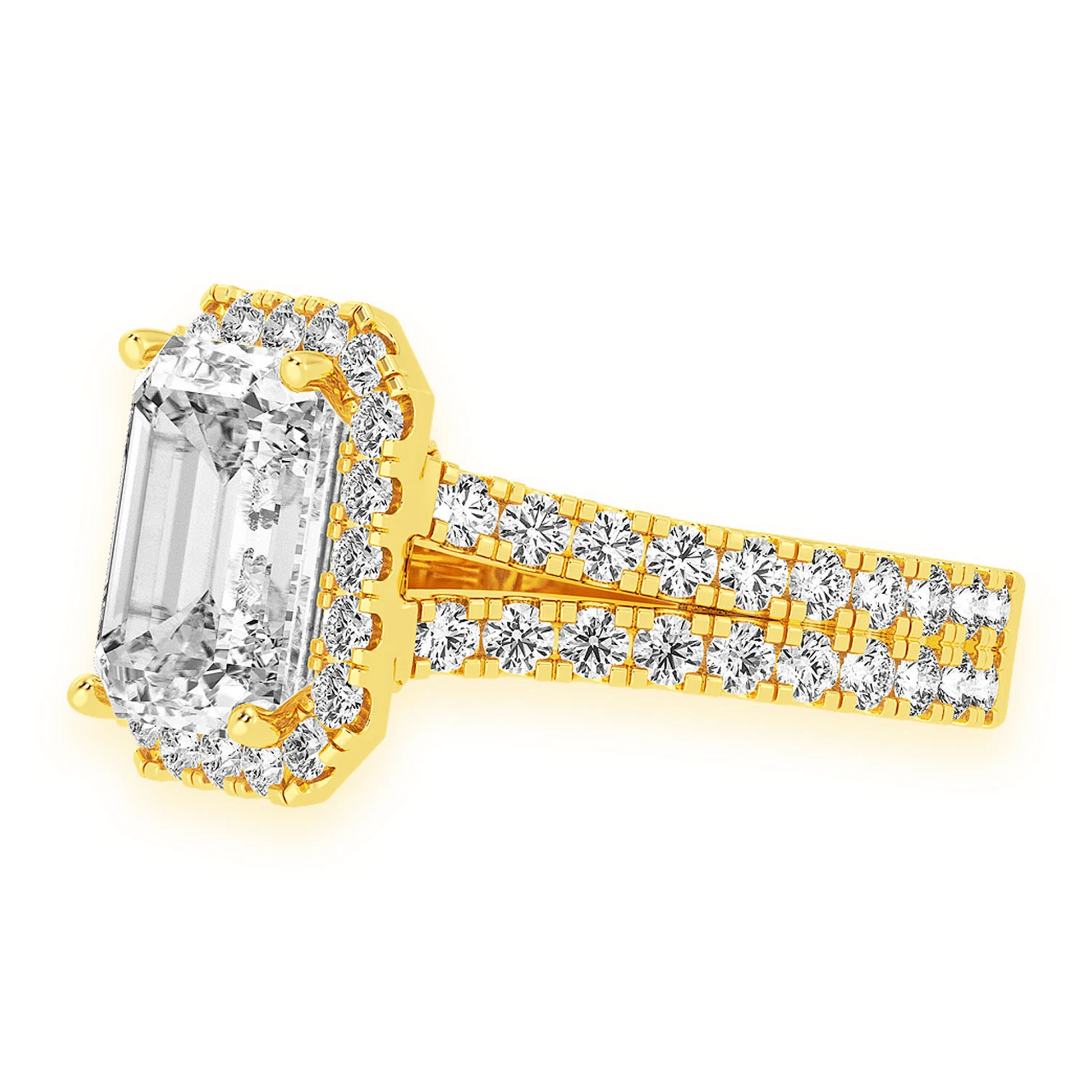 Sphinx Emerald Halo Ring in 14K yellow gold, detail view