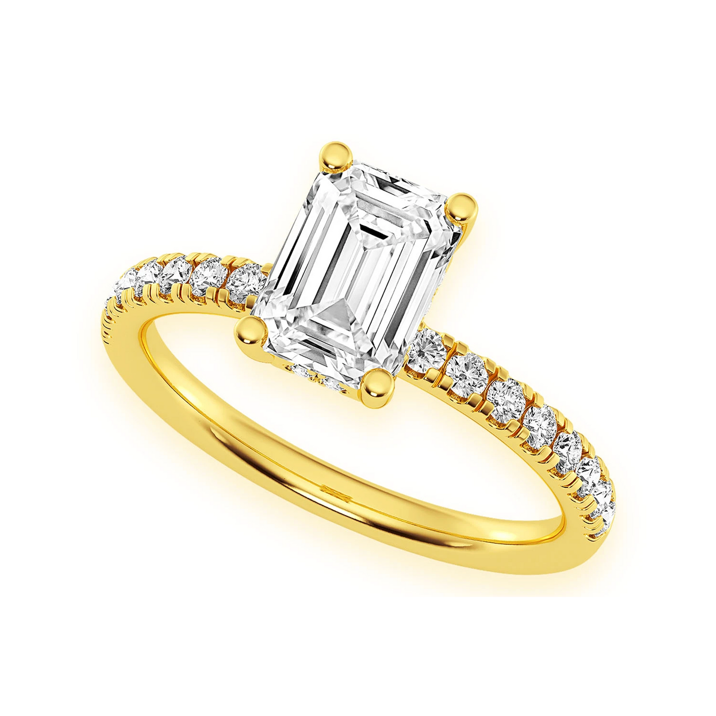 1ct Emerald Cut Under Halo Diamond Ring in 14K yellow gold, detail view