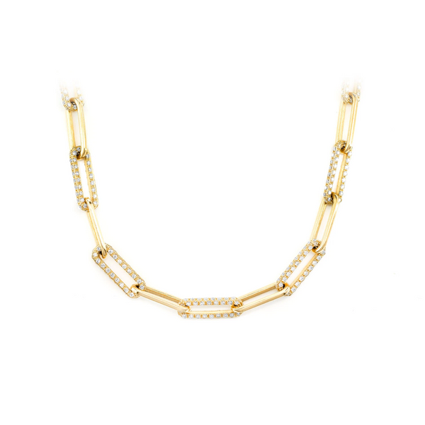Alternating Elongated Diamond Rolo Link Necklace