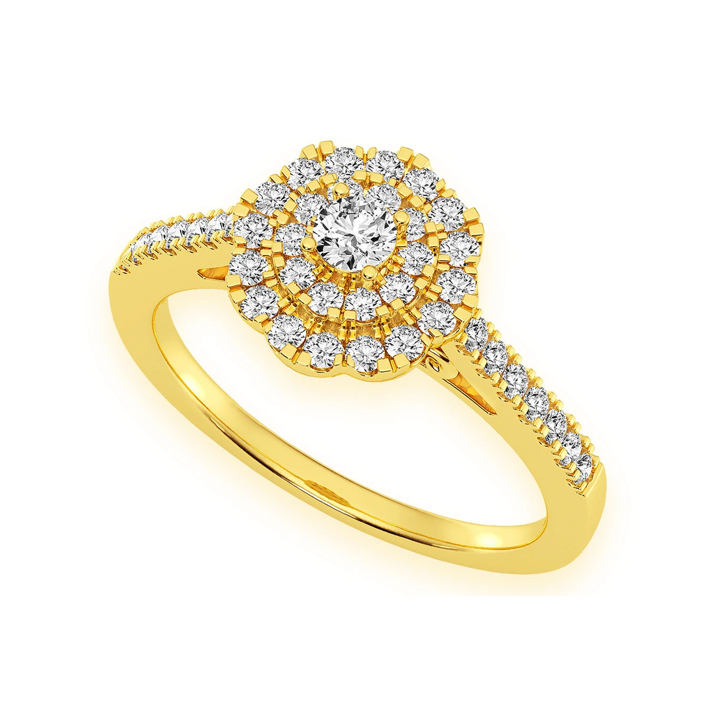 Single Band Floral Diamond Engagement Ring in 14K yellow gold, angled view