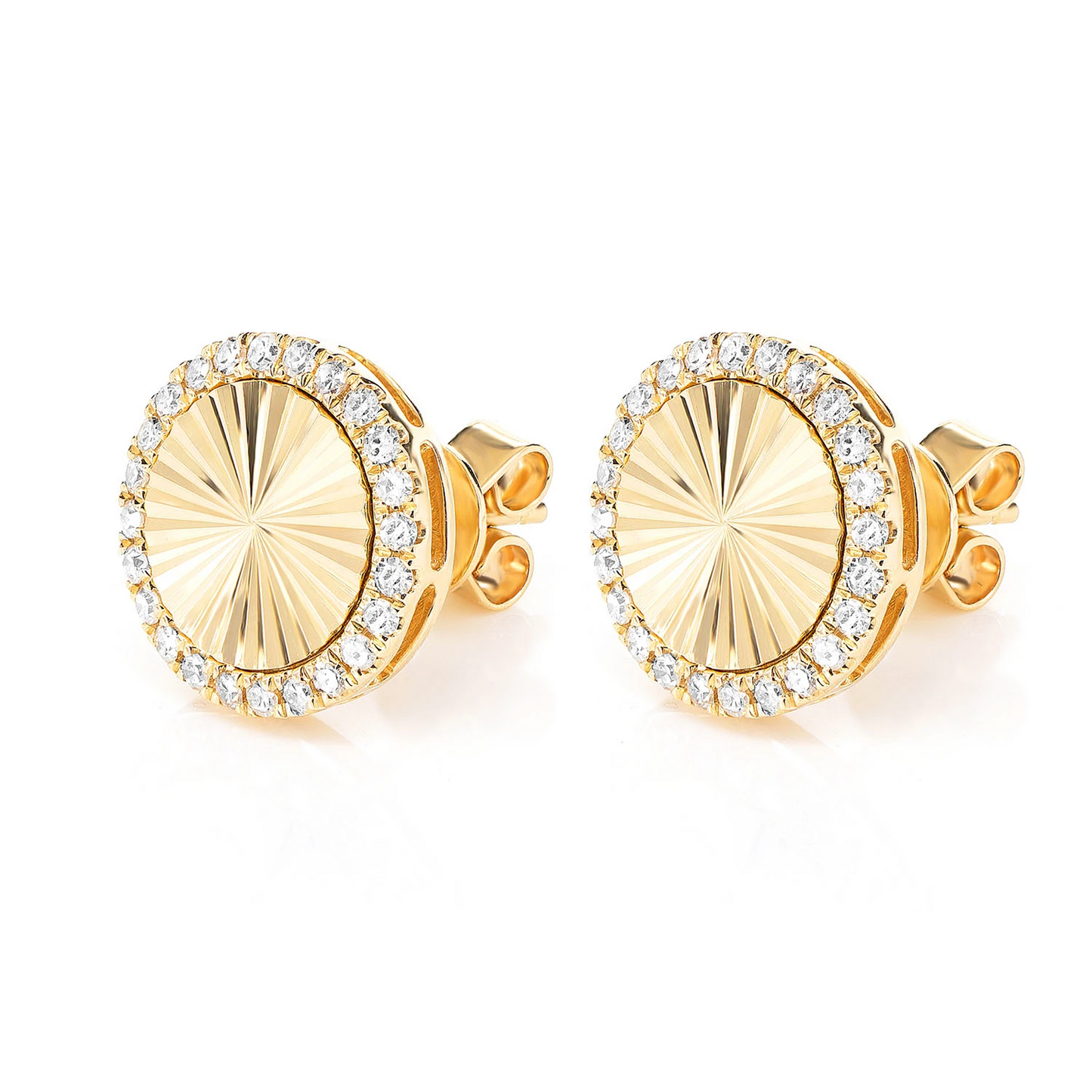Starburst Disc Diamond Halo Stud Earrings