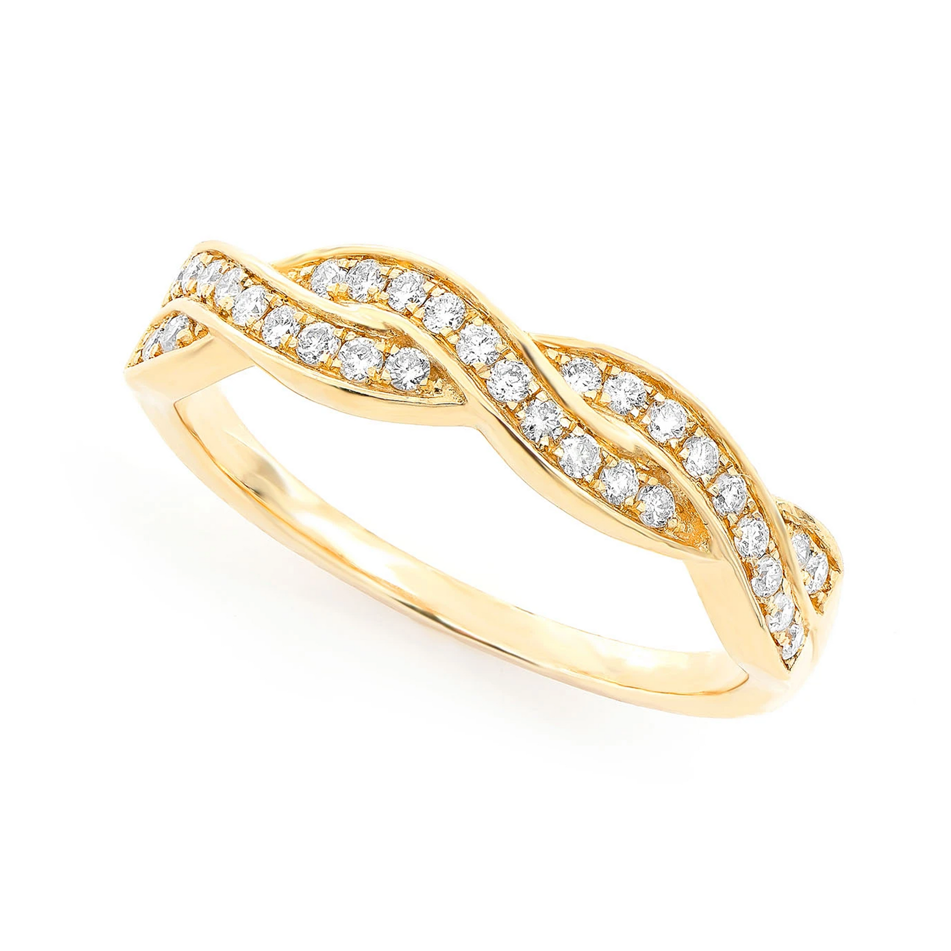 Woven Stackable Diamond Ring in 14K yellow gold, angled view