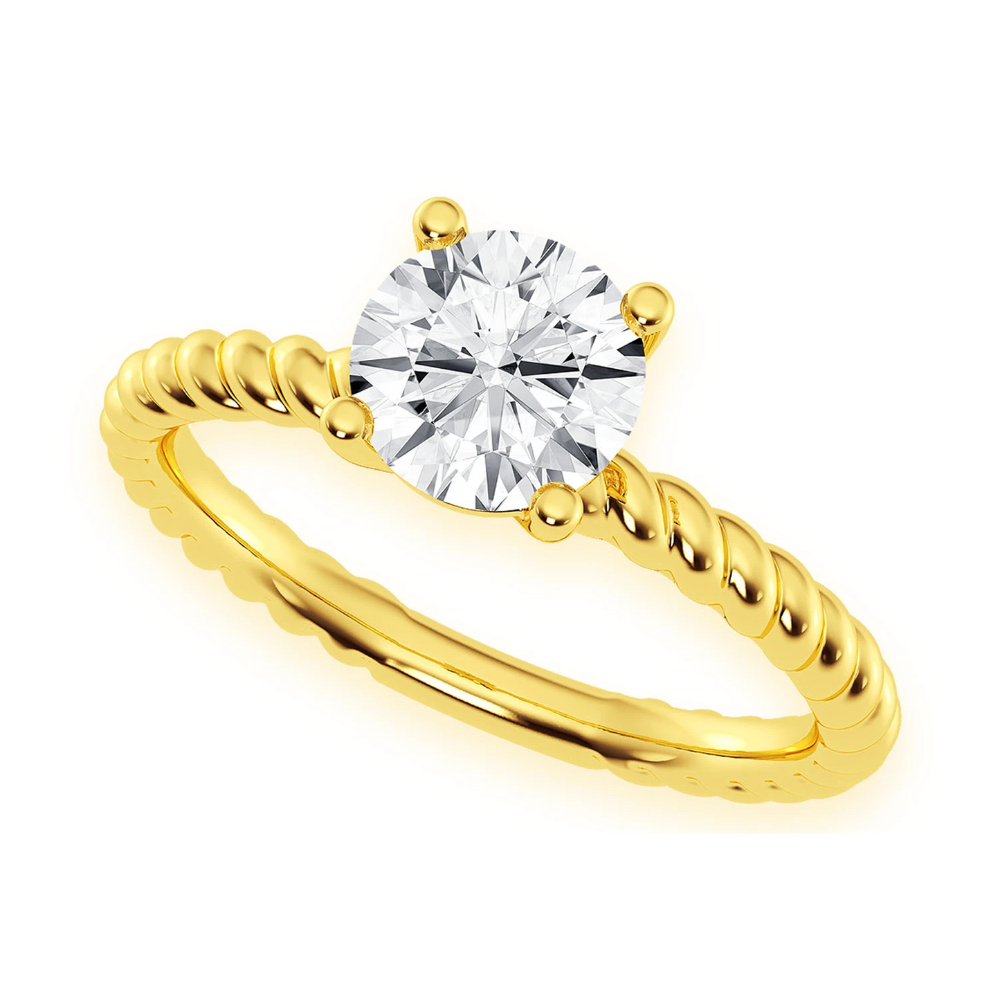 Twist Band Solitaire Diamond Ring in 14K yellow gold, angled view