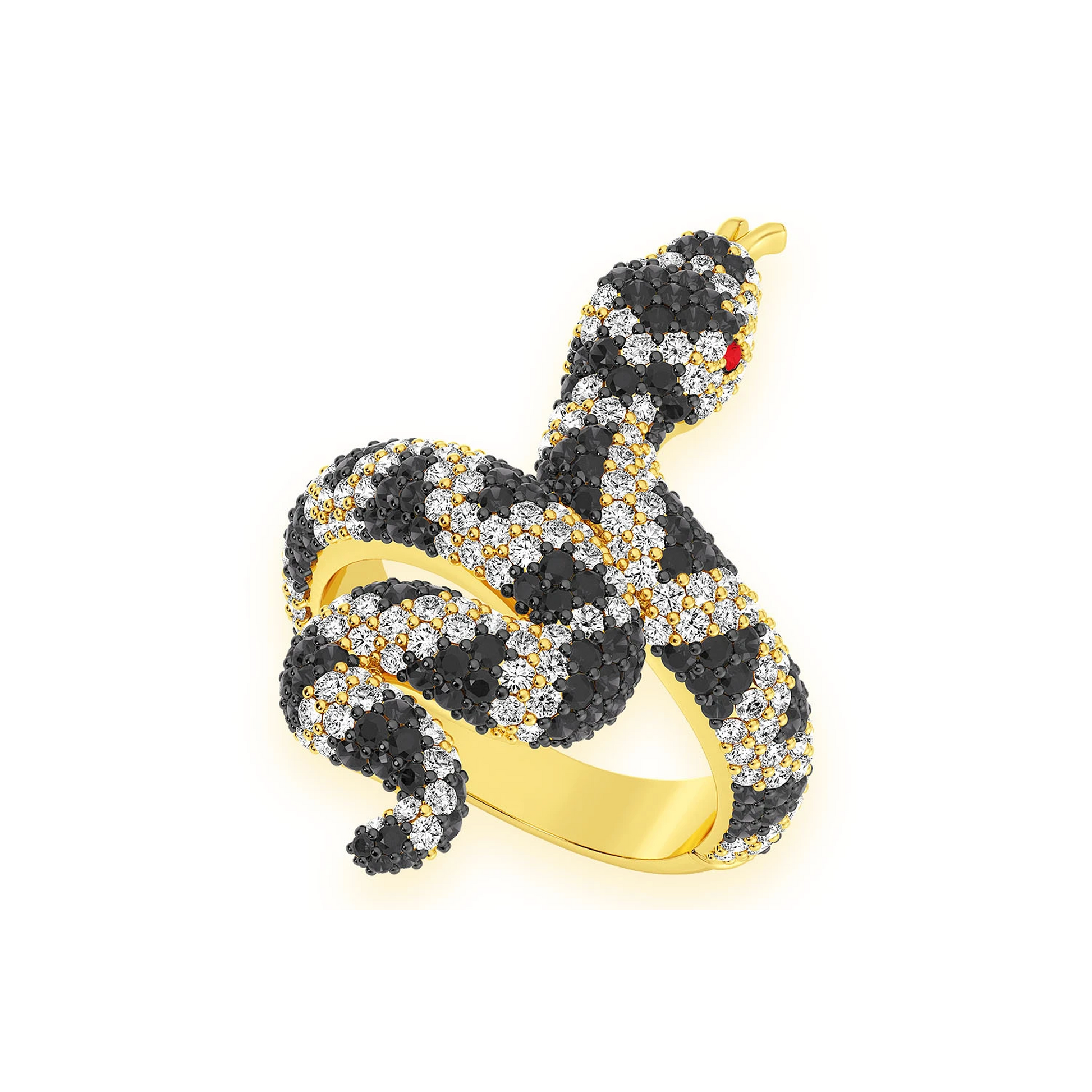 Snake Diamond Ring in 14K yellow gold, Black Diamond, detail view