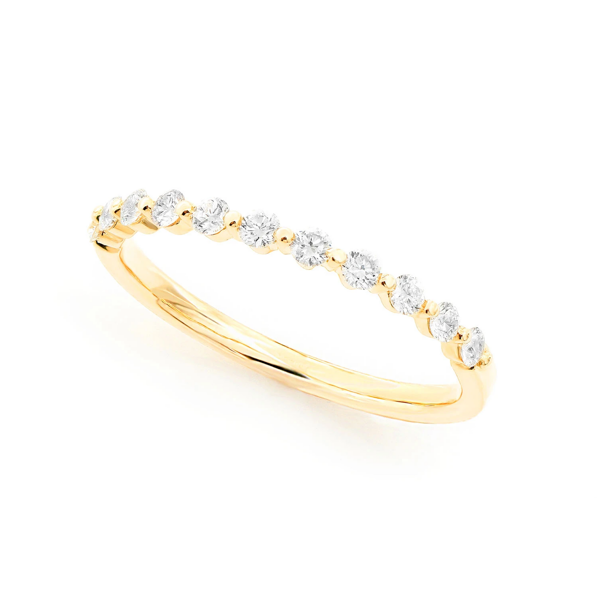 Pinched Diamond Stackable Ring in 14K yellow gold, angled view