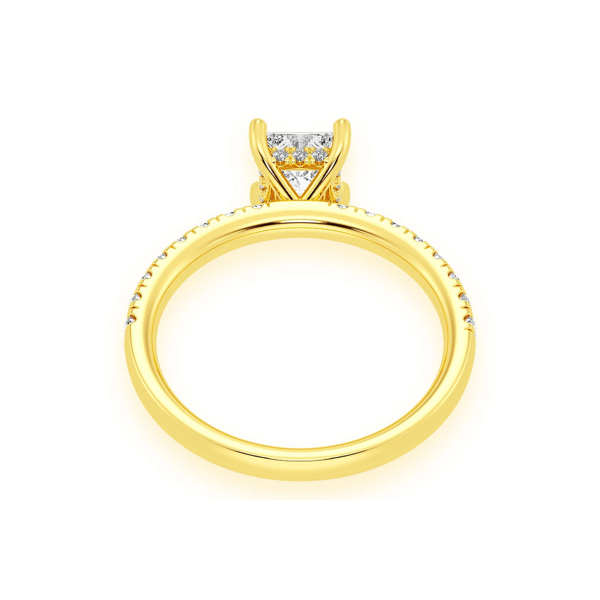 0.75ct Princess Cut Under Halo Diamond Engagement Ring in 14K rose gold, alternate view