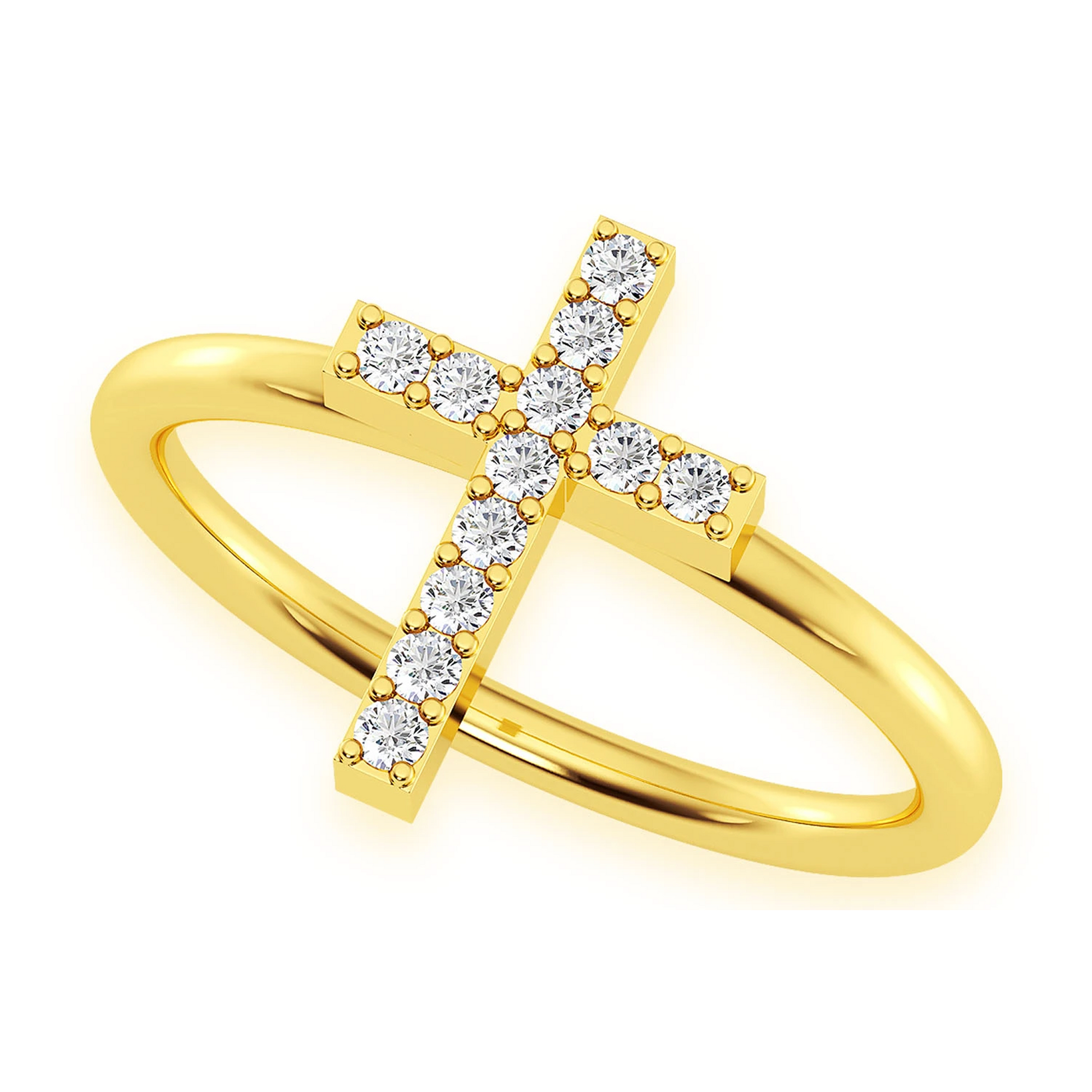 Cross Diamond Ring in 14K yellow gold, angled view