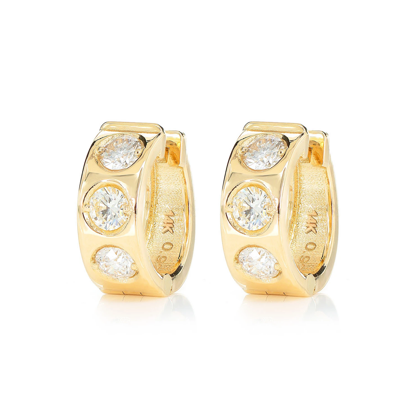 Three Stone Gypsy Set Diamond Huggie Hoop Earrings