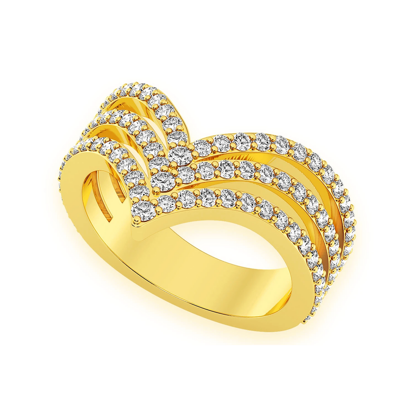 Triple Pointed V-Shaped Ring in 14K yellow gold, angled view