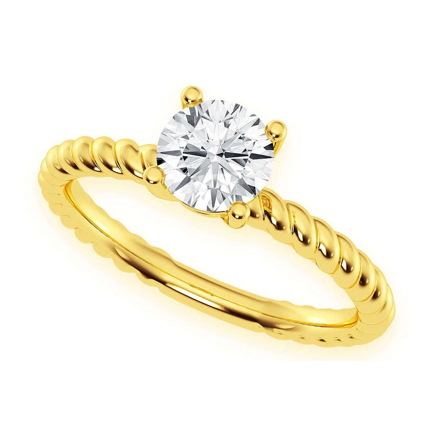 Classic Twist Band Solitaire Diamond Ring in 14K yellow gold, angled view