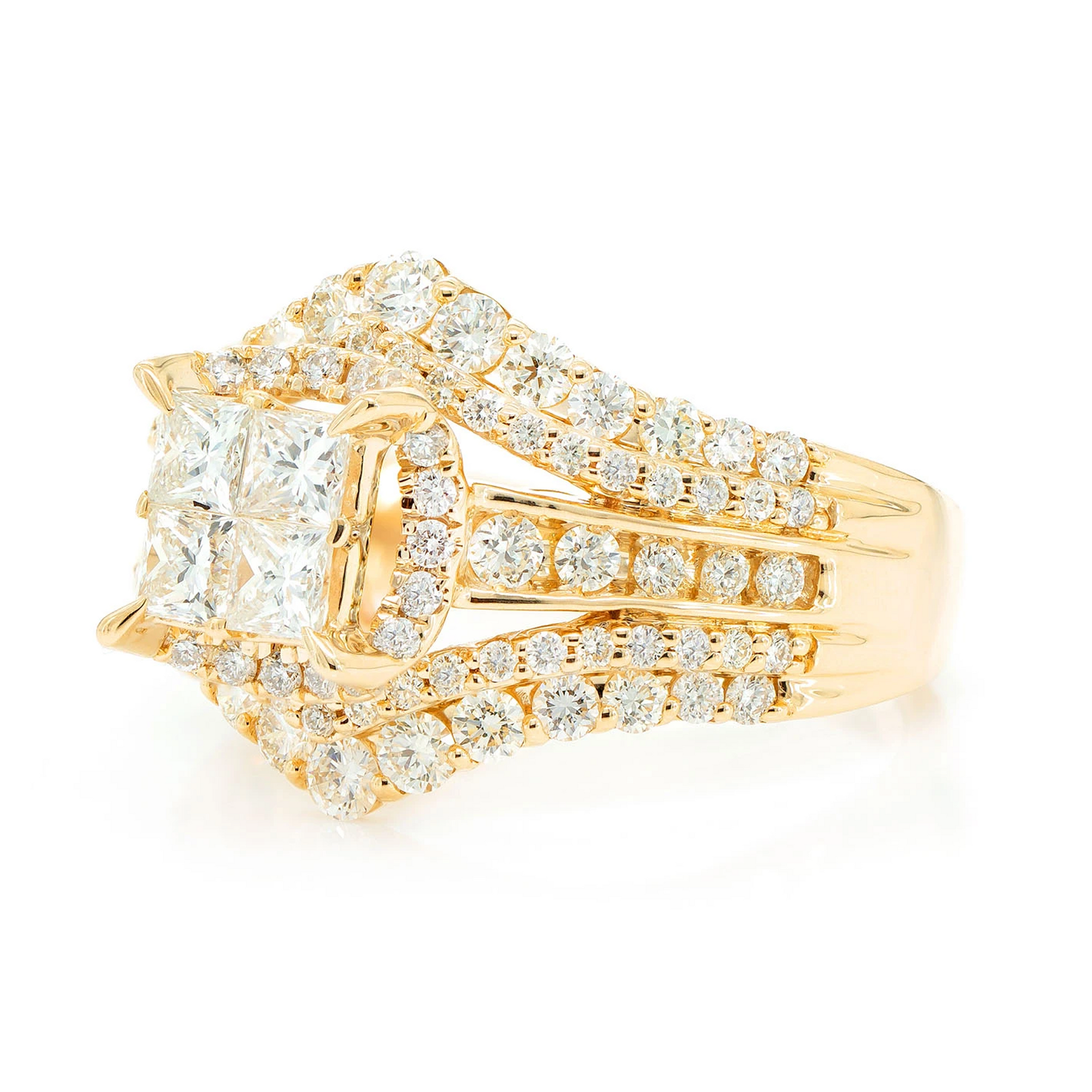 Princess Quad Halo Ring in 14K yellow gold, alternate view