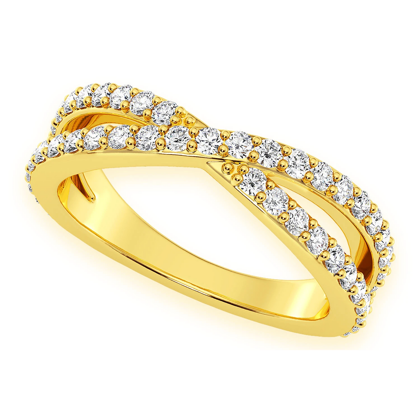 Infinity Crossover Diamond Band Ring in 14K yellow gold, angled view