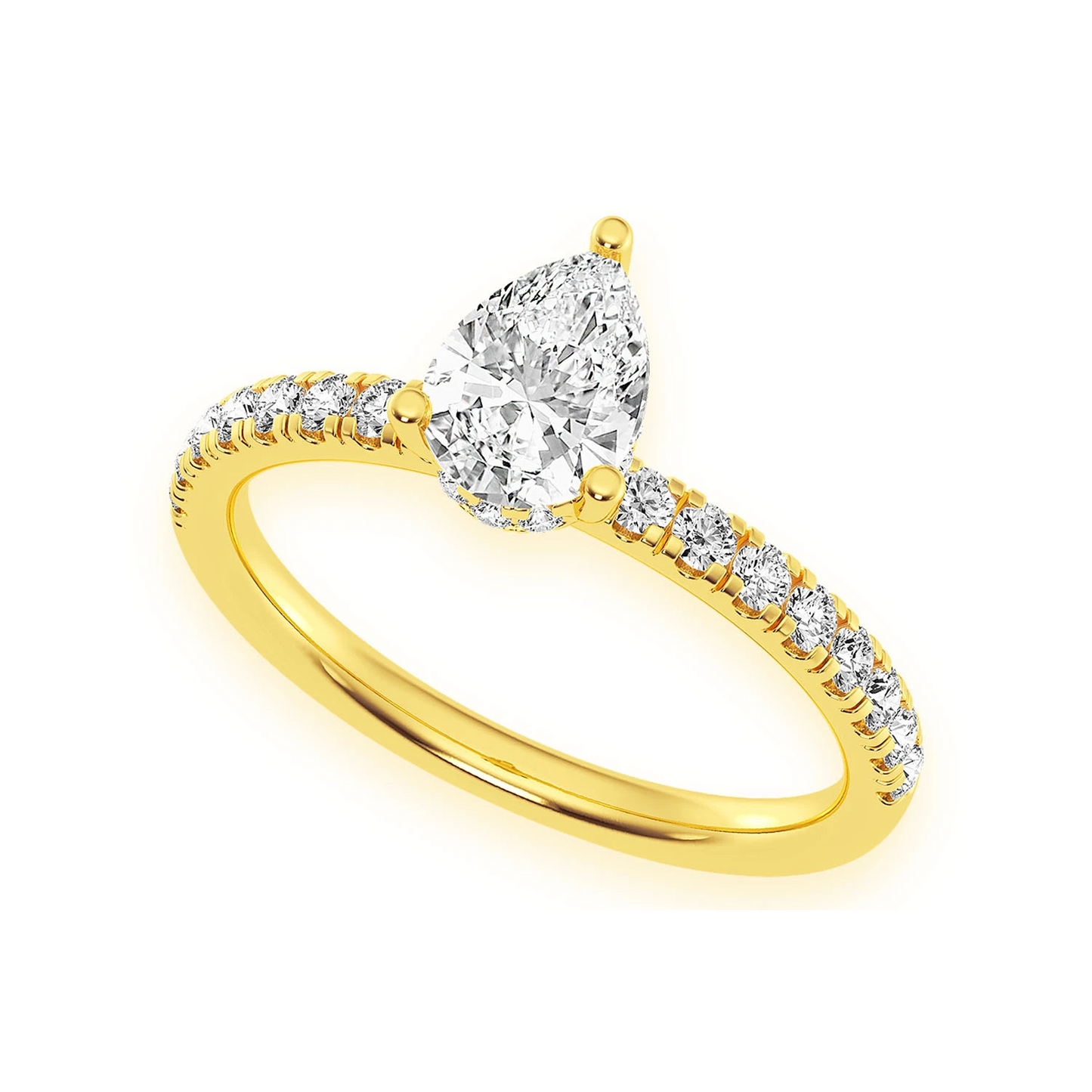 Signature One Row Under Halo Diamond Ring in 14K yellow gold, angled view