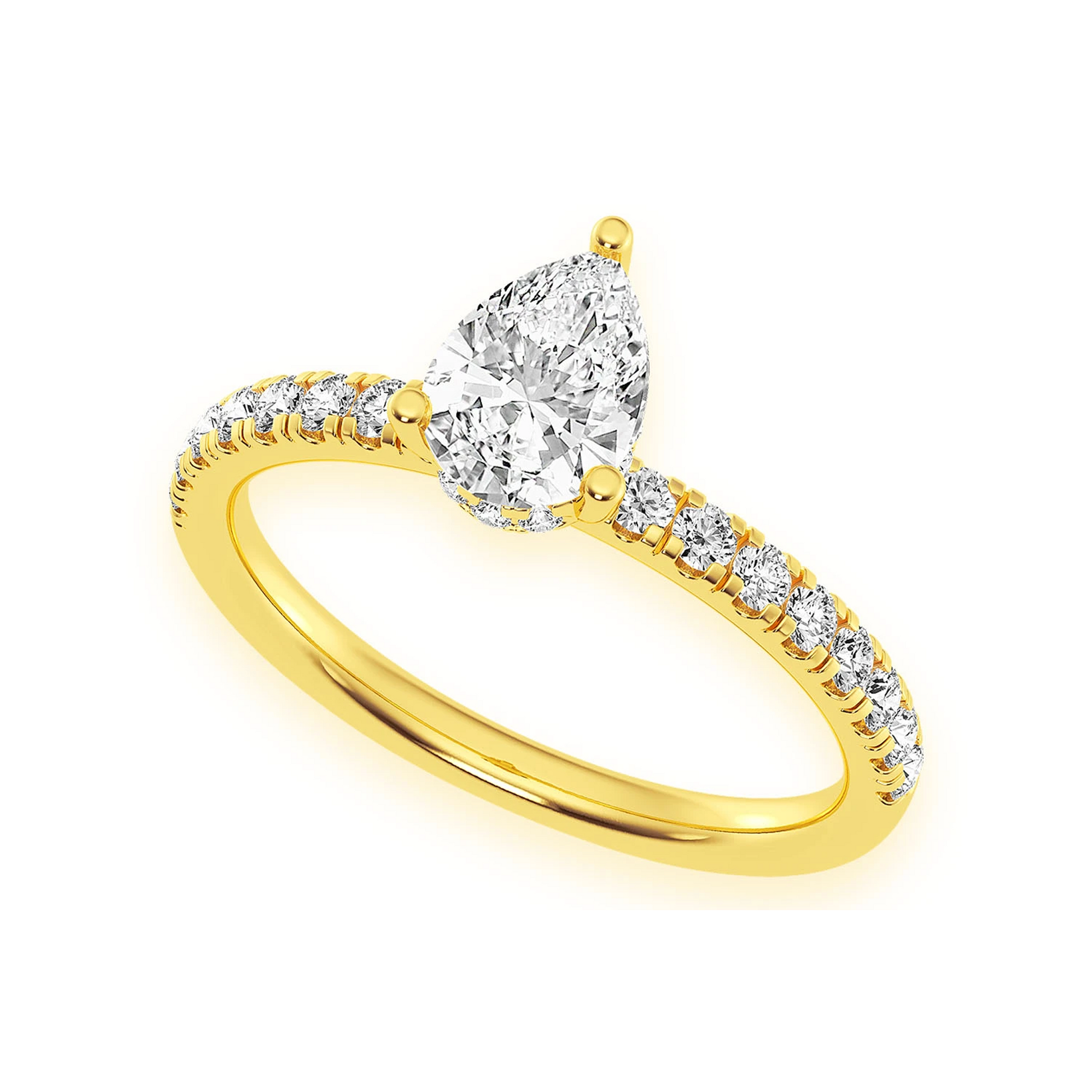 Signature One Row Under Halo Diamond Ring in 14K yellow gold, angled view