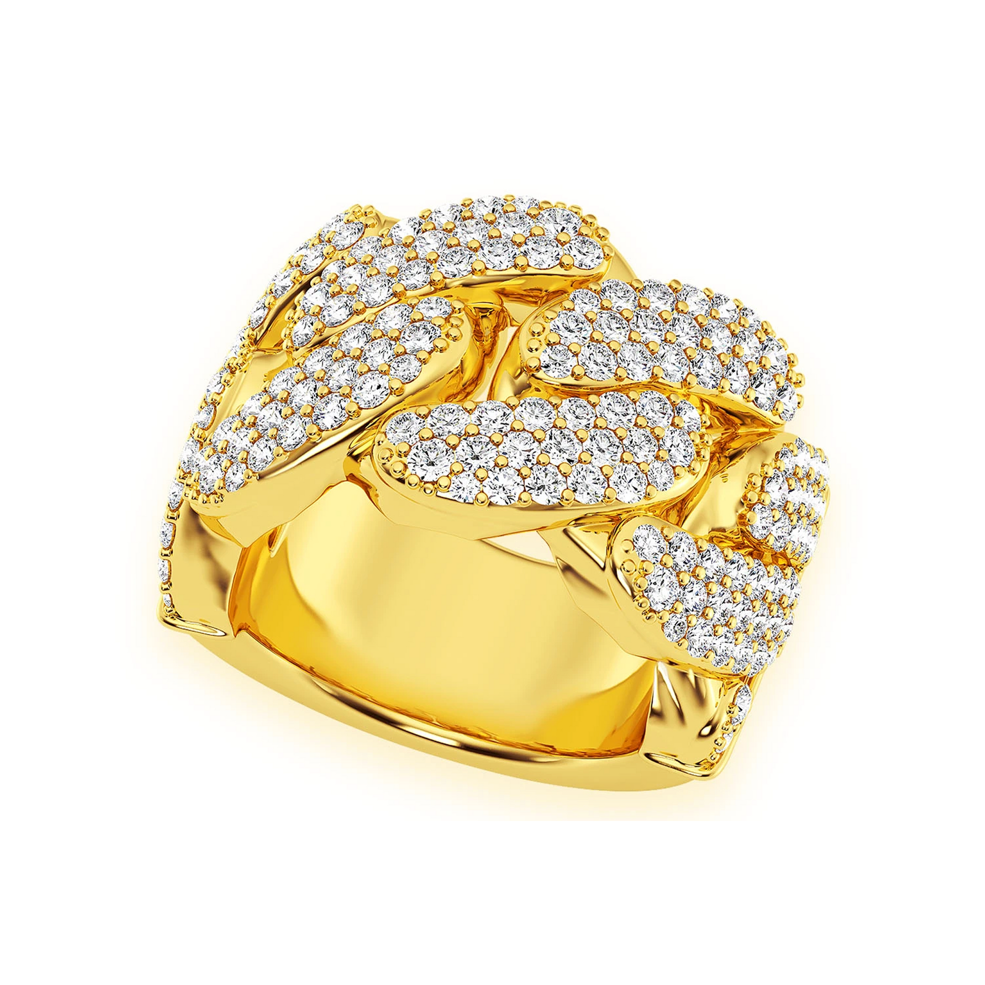 Iced Out Cuban Ring in 14K yellow gold, 13mm | 2.50ctw, angled view