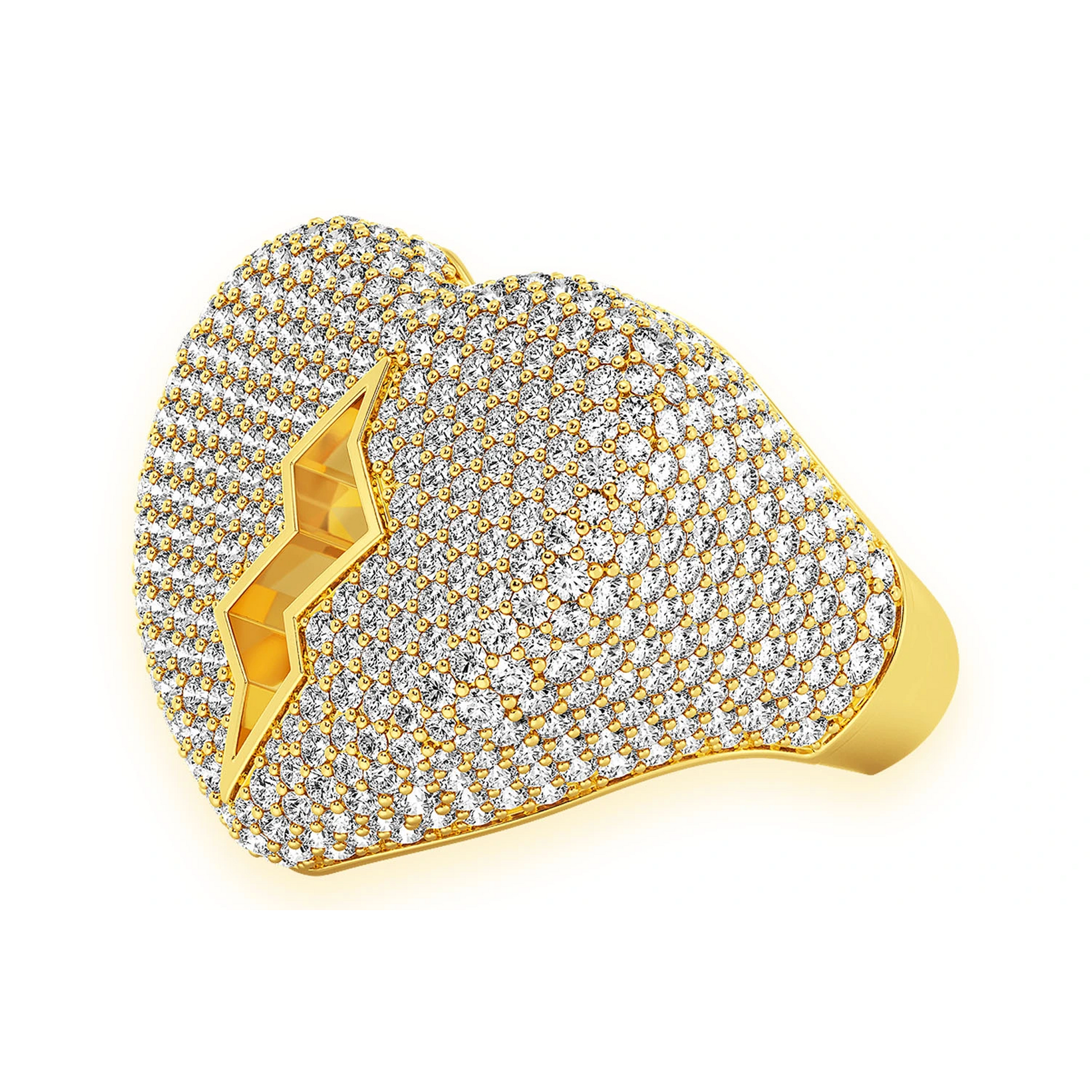 Broken Heart Signet Ring in 14K yellow gold, angled view