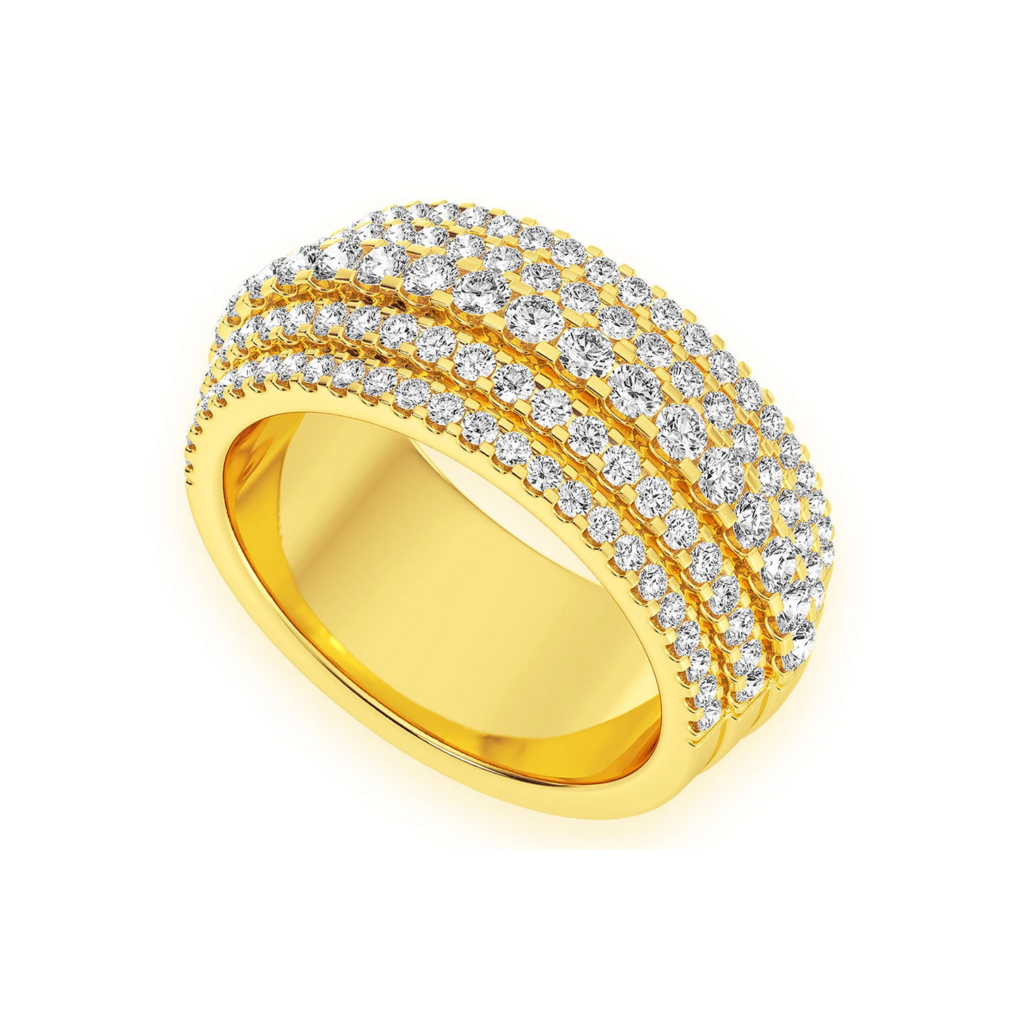 Multi Row Tier Band Ring in 14K yellow gold, angled view