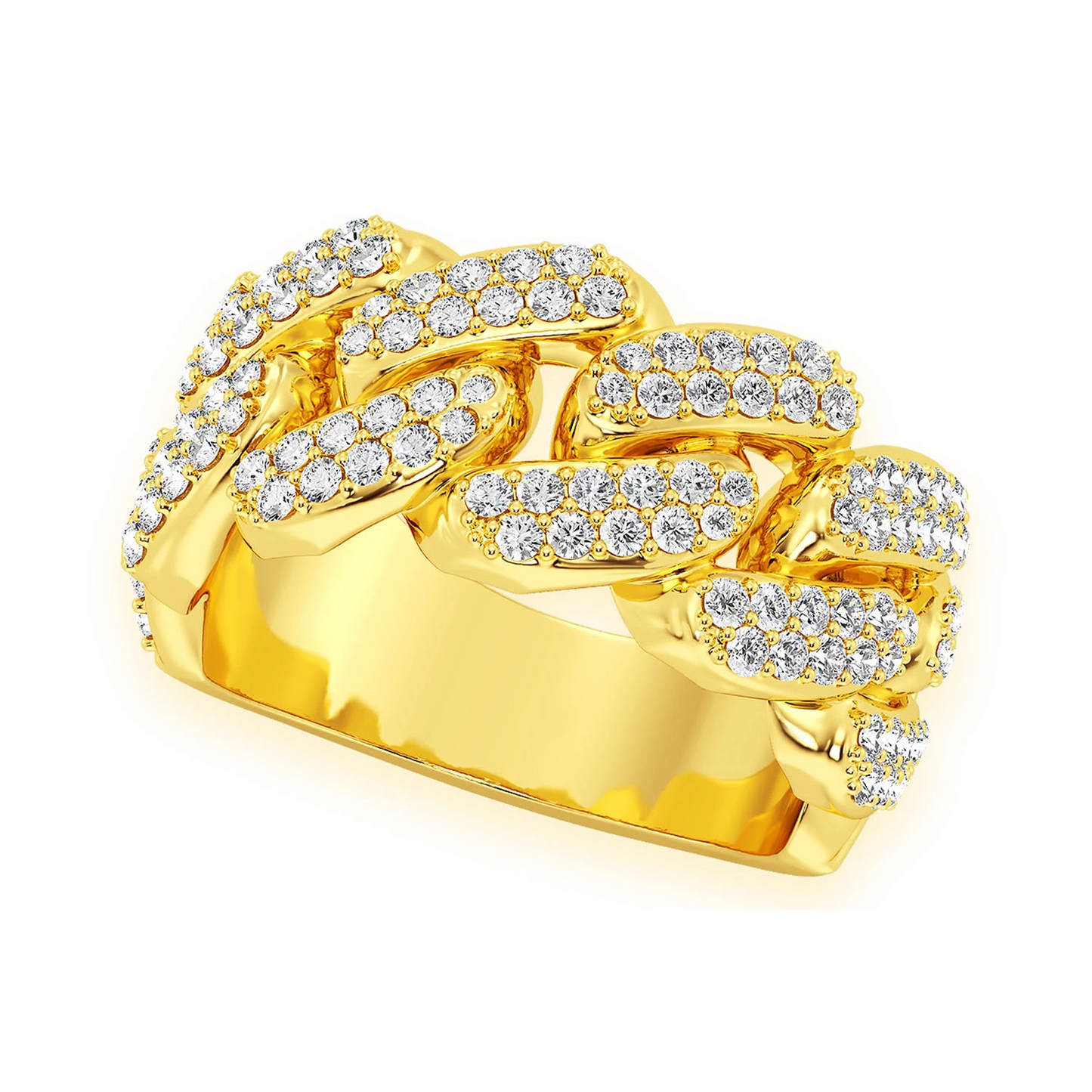 Iced Out Cuban Ring in 14K yellow gold, 10mm | 0.90ctw, angled view