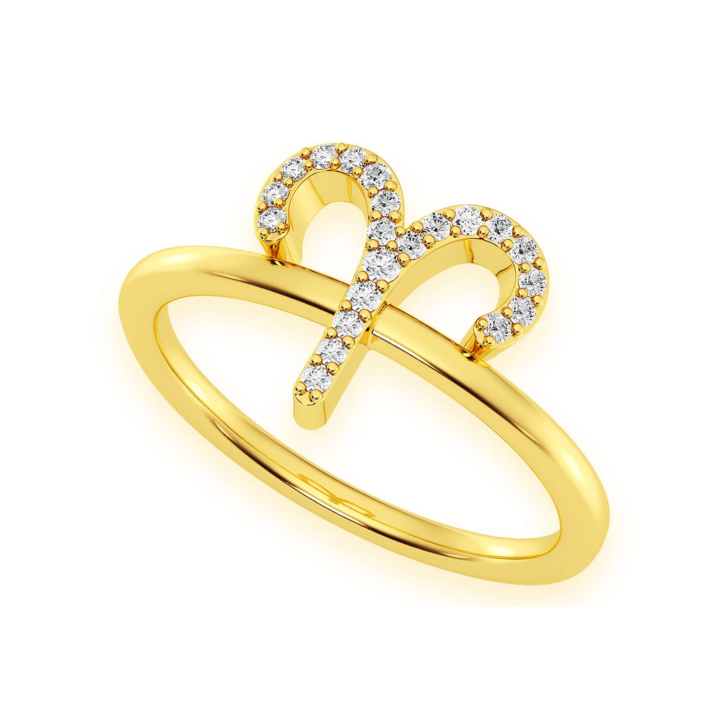 Zodiac Diamond Ring in 14K yellow gold, Aries design, detail view