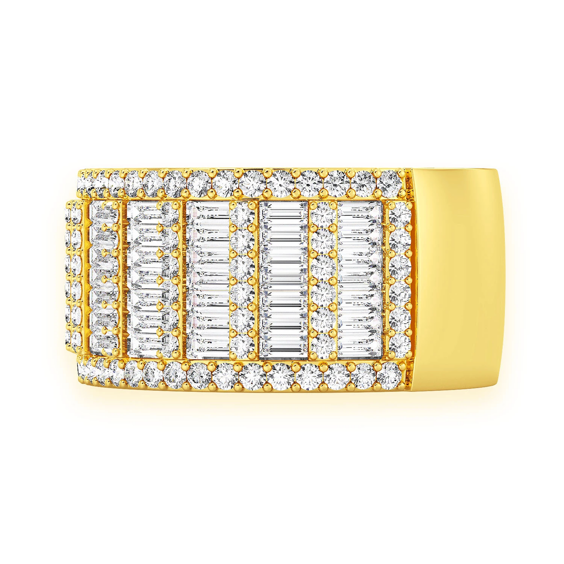 Super Baguette & Round Diamond Band Ring in 14K yellow gold, side view