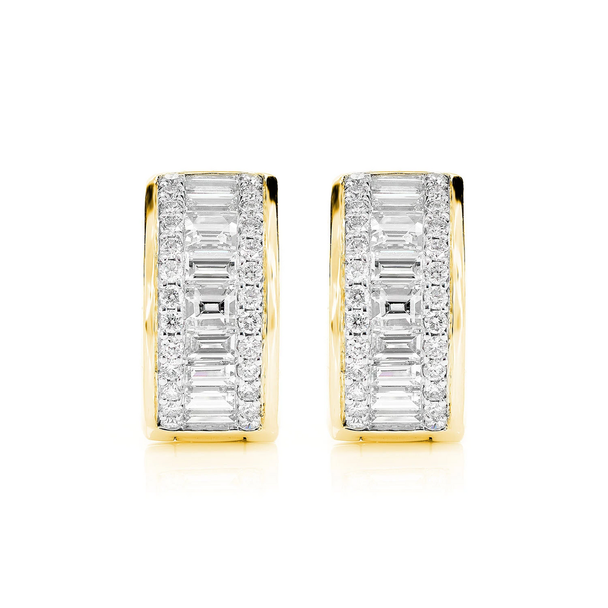 Baguette and Round Diamond Border Hoop Earrings