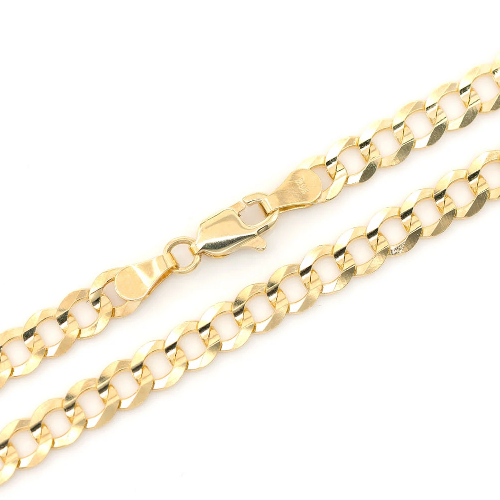 Flat Curb Gold Chain in 14K yellow gold, 4.5mm width, angled view