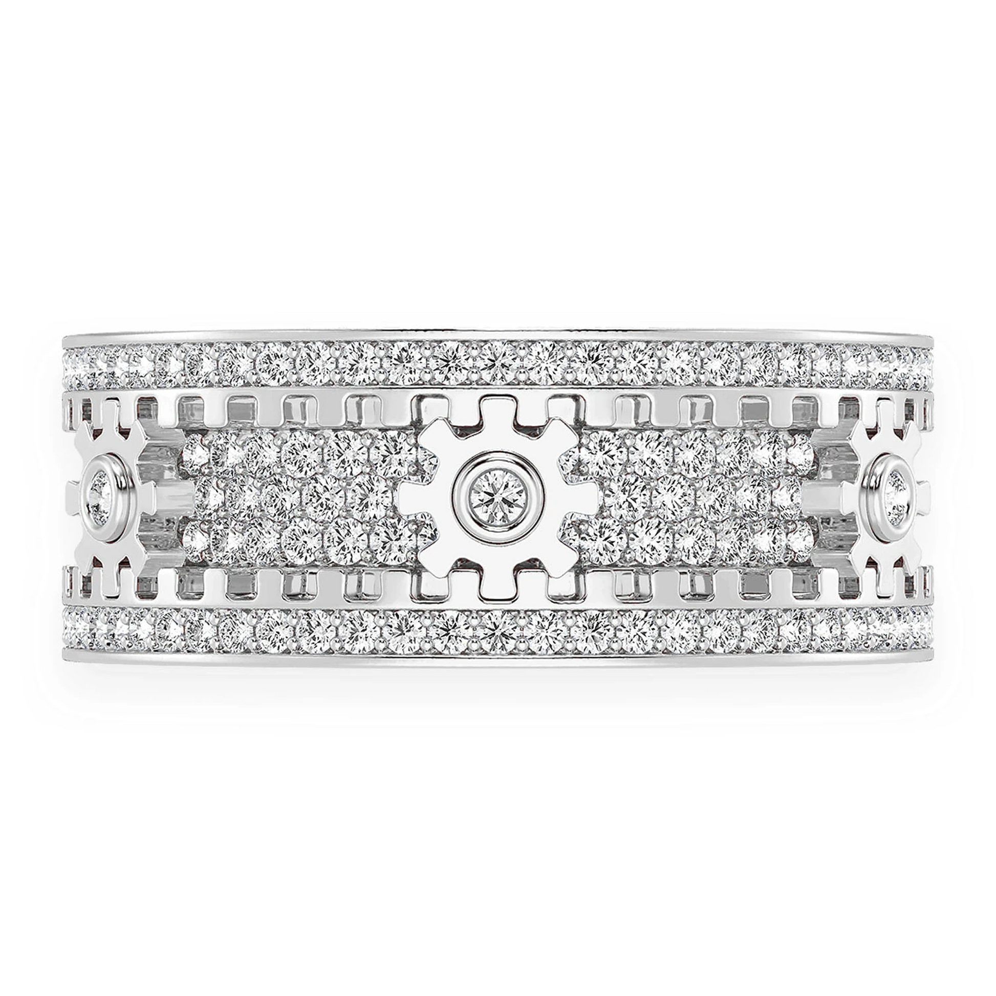 Fidget Gear Diamond Ring in 14K white gold, front view