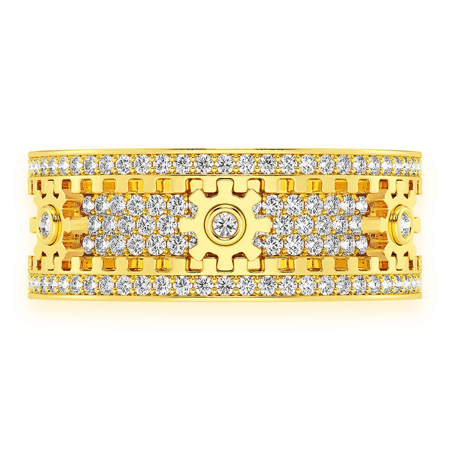 Fidget Gear Diamond Ring in 14K yellow gold, front view