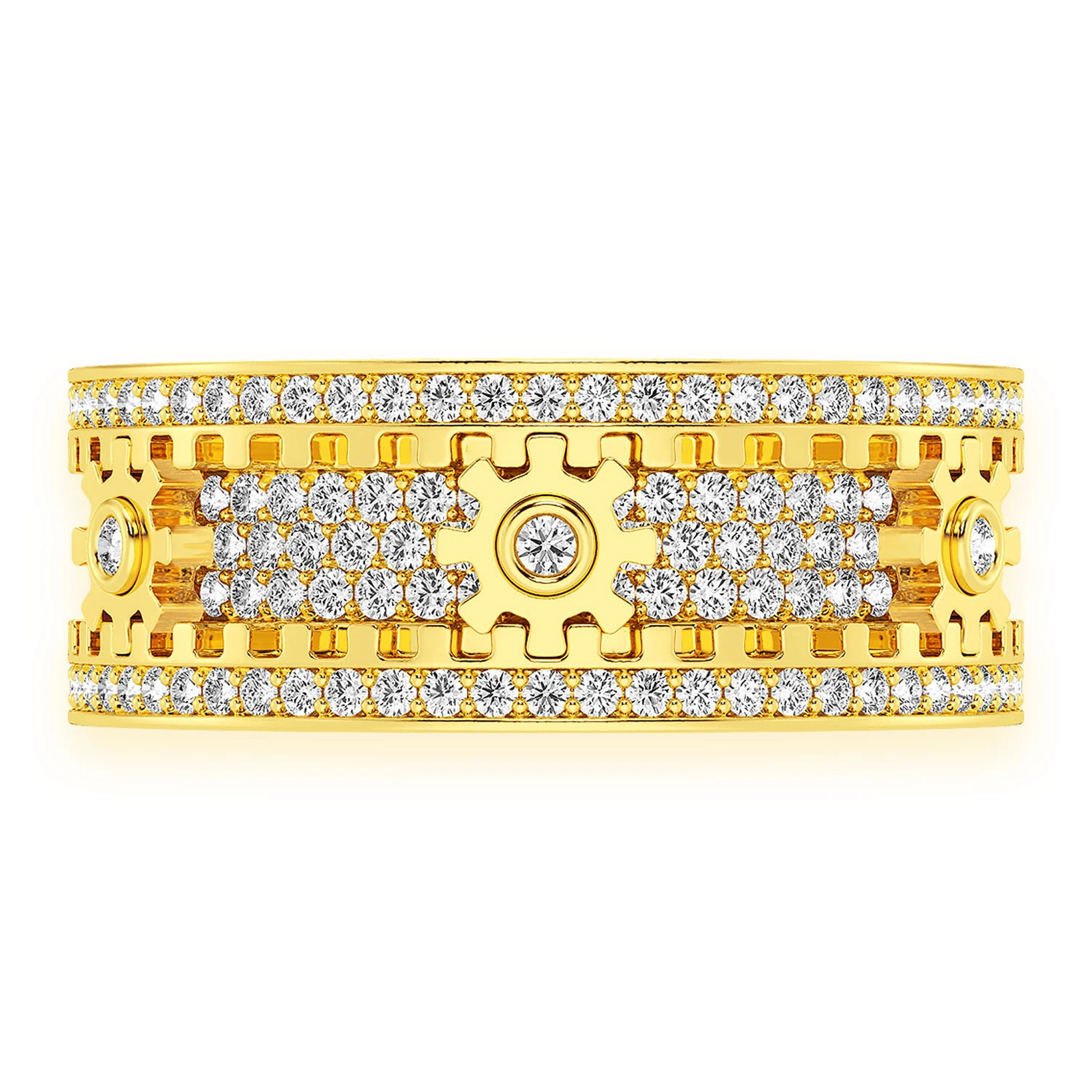 Fidget Gear Diamond Ring in 14K yellow gold, front view