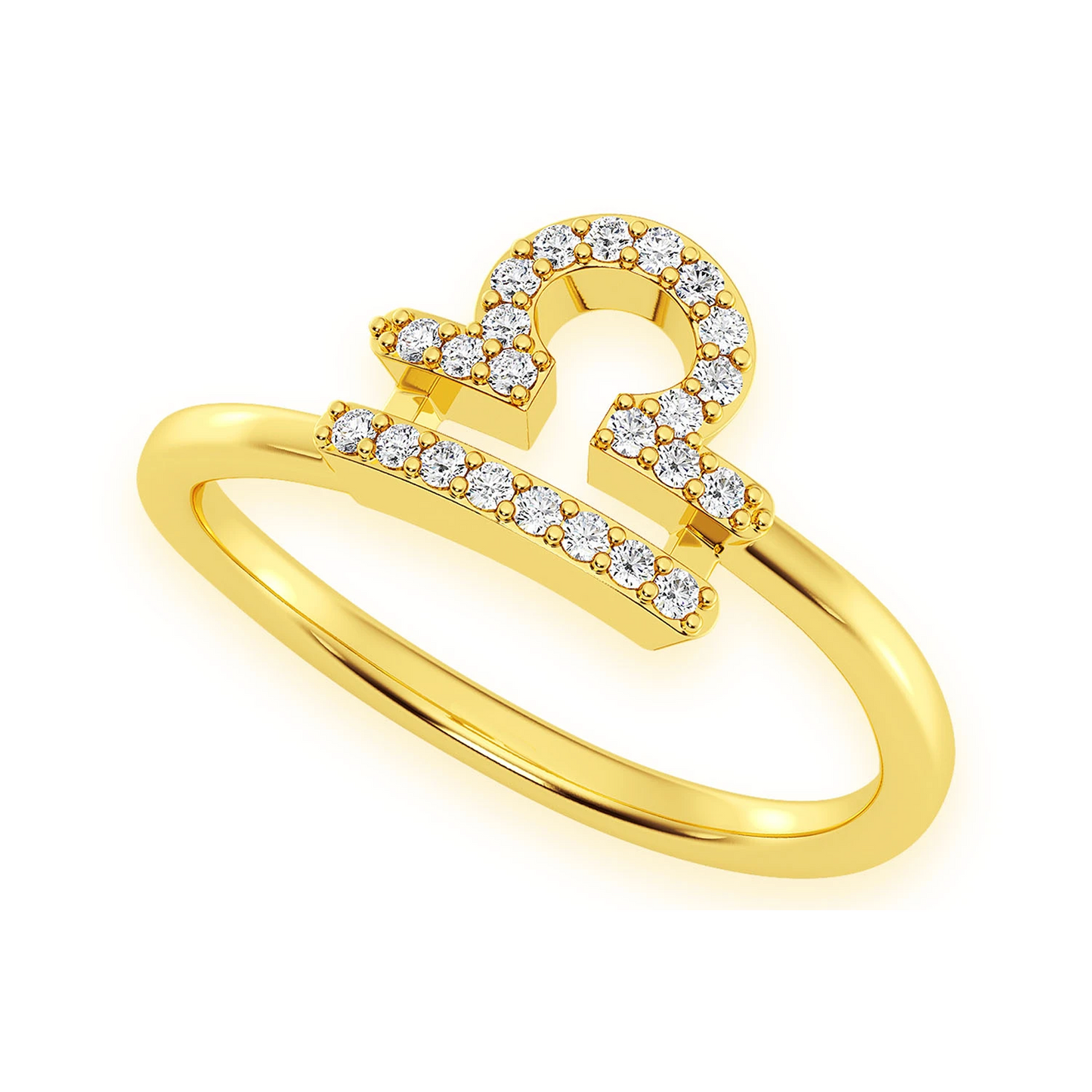Zodiac Diamond Ring in 14K yellow gold, Libra design, detail view