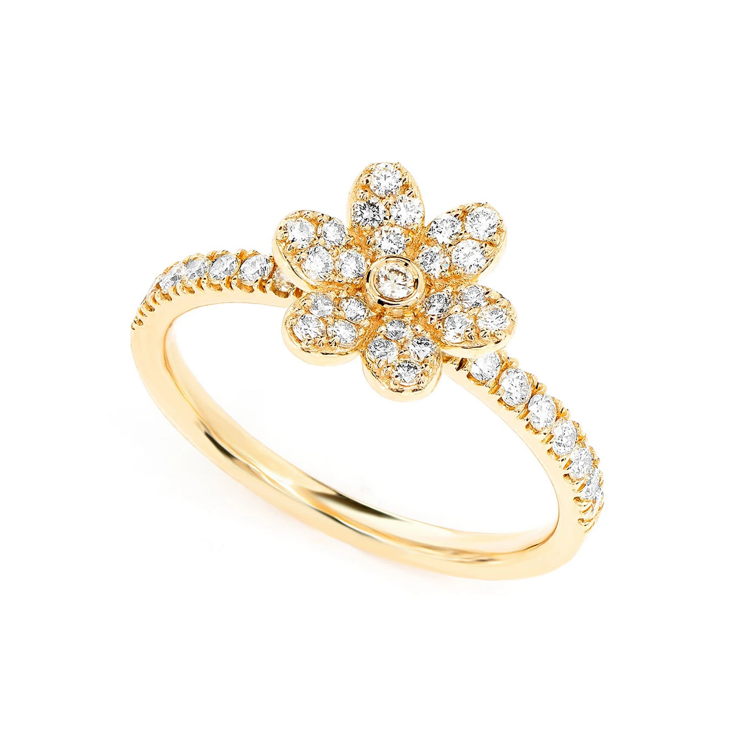 Diamond Petal Ring in 14K yellow gold, angled view