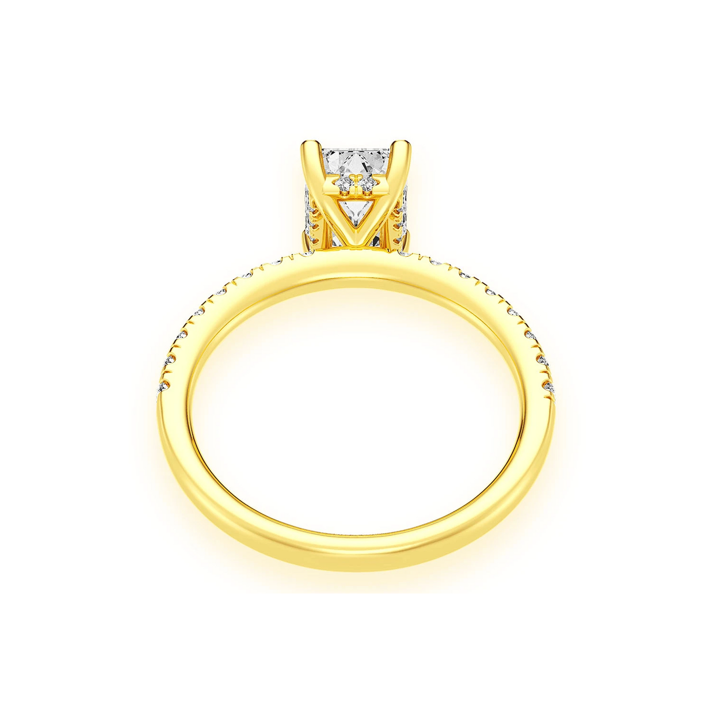 1ct Emerald Cut Under Halo Diamond Ring in 14K yellow gold, alternate view