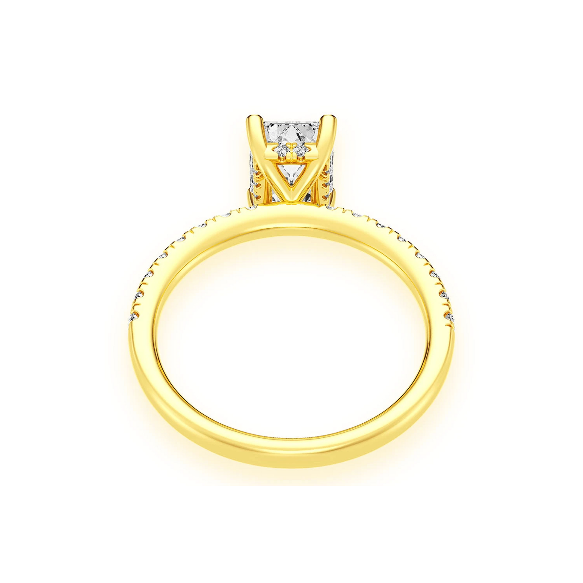 1ct Emerald Cut Under Halo Diamond Ring in 14K yellow gold, alternate view