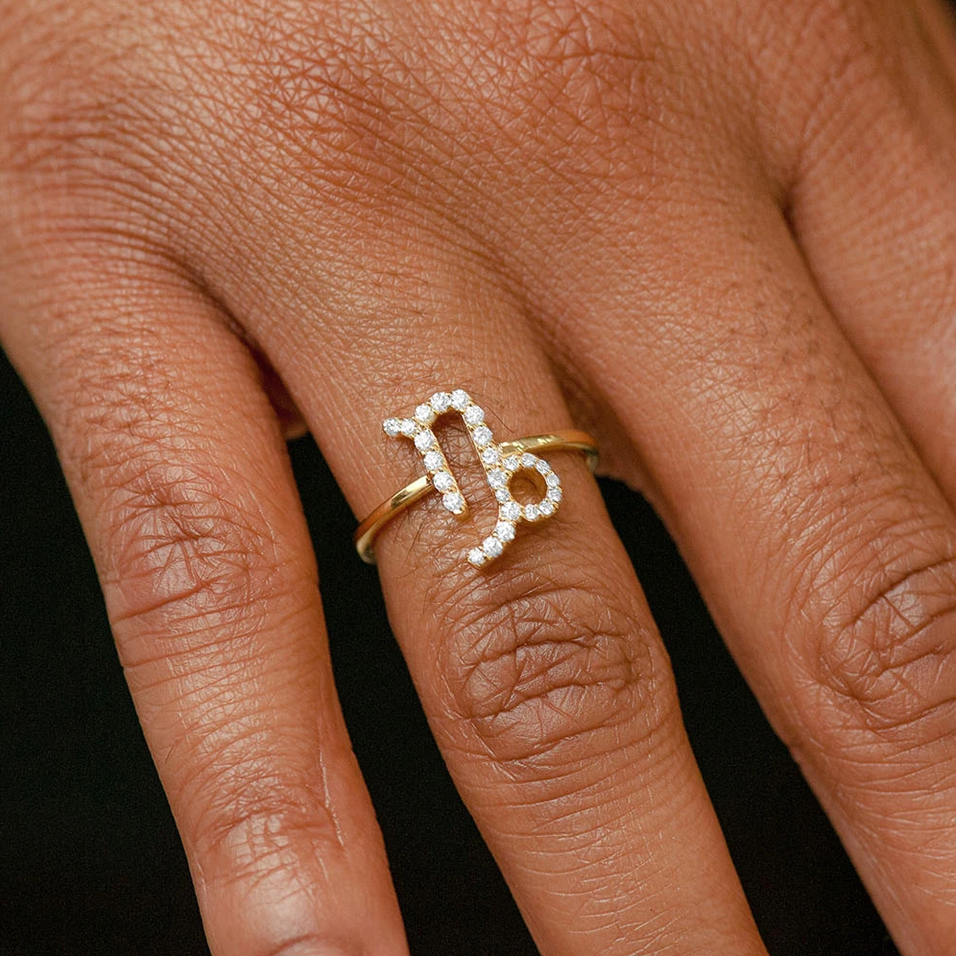 Zodiac Diamond Ring in 14K yellow gold, Capricorn design, alternate view