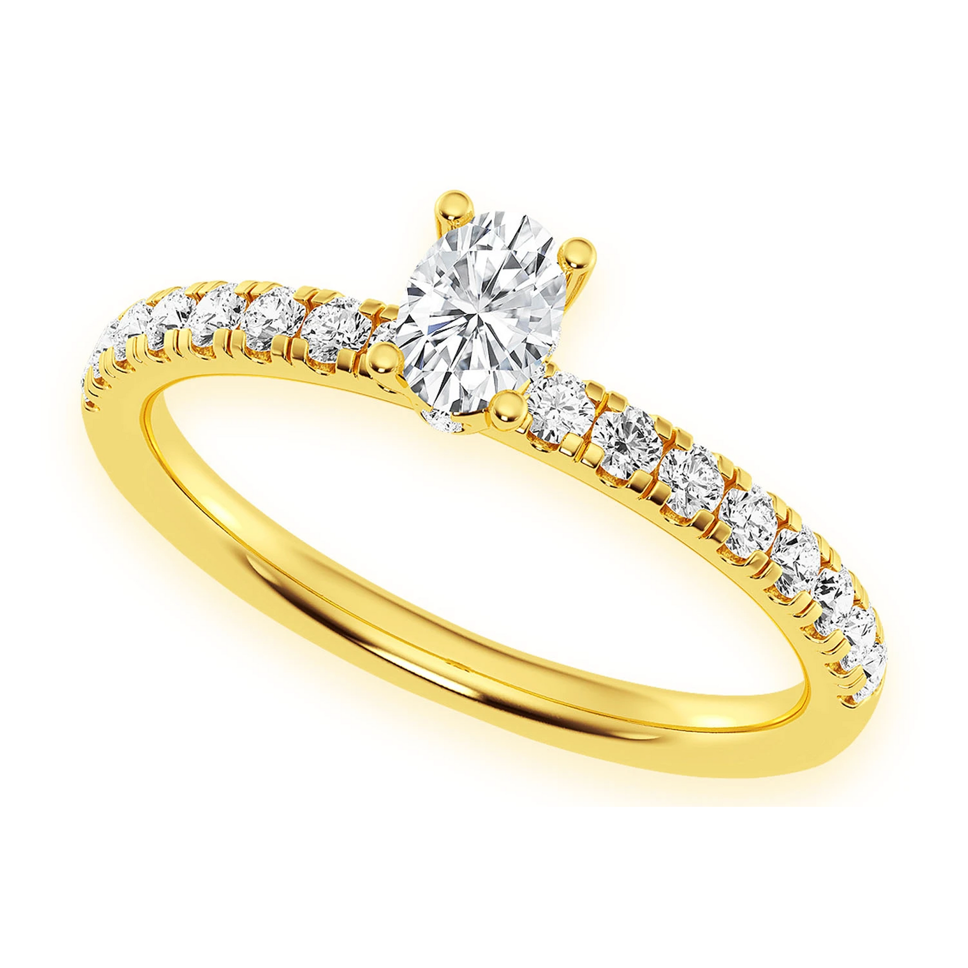 One Row Under Halo Diamond Ring in 14K yellow gold, angled view