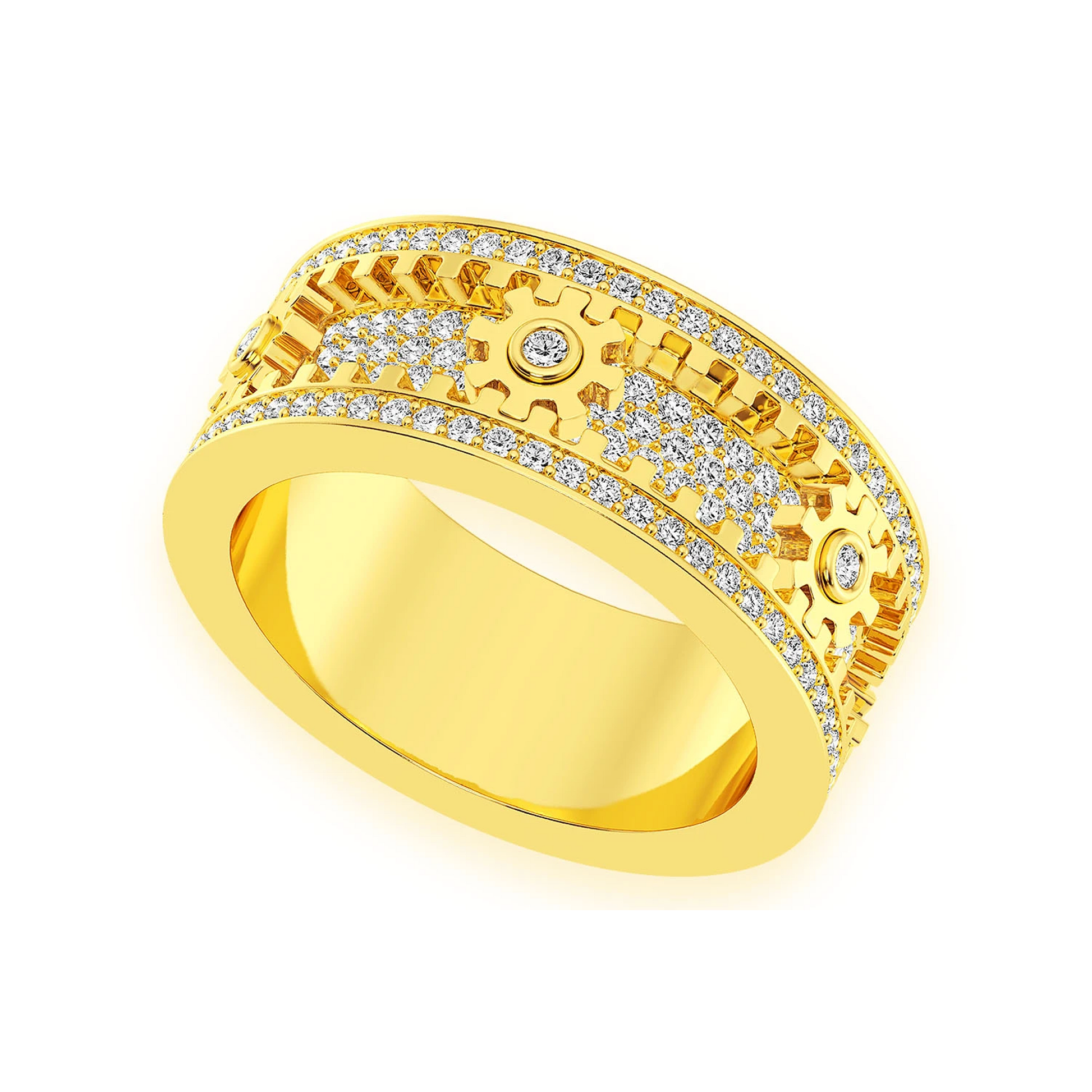 Fidget Gear Diamond Ring in 14K yellow gold, detail view