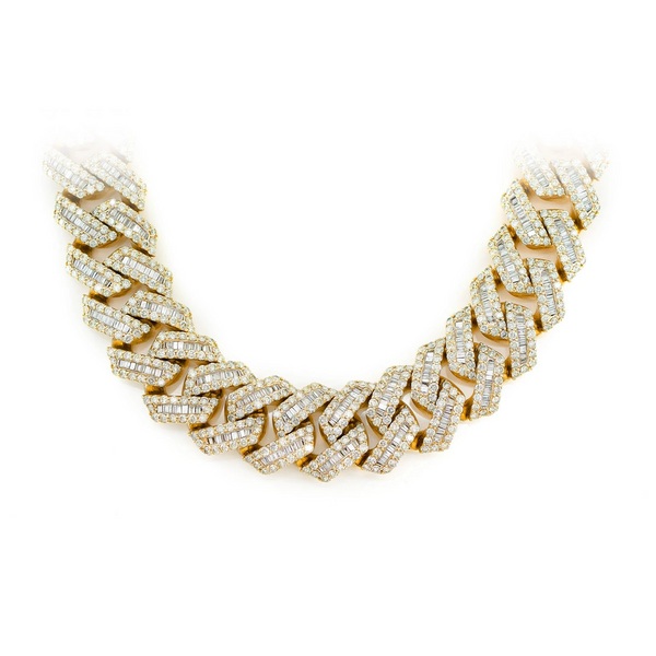 19mm Raised Baguette Diamond Cuban Link Necklace