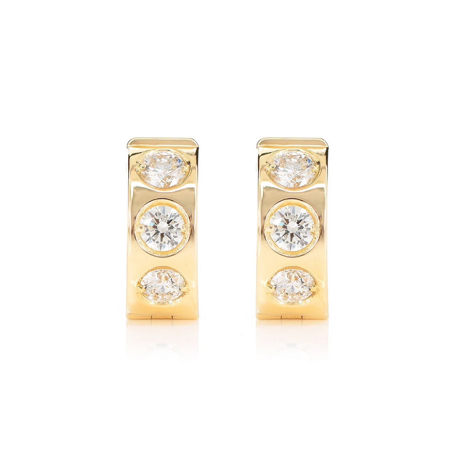 Three Stone Gypsy Set Diamond Huggie Hoop Earrings