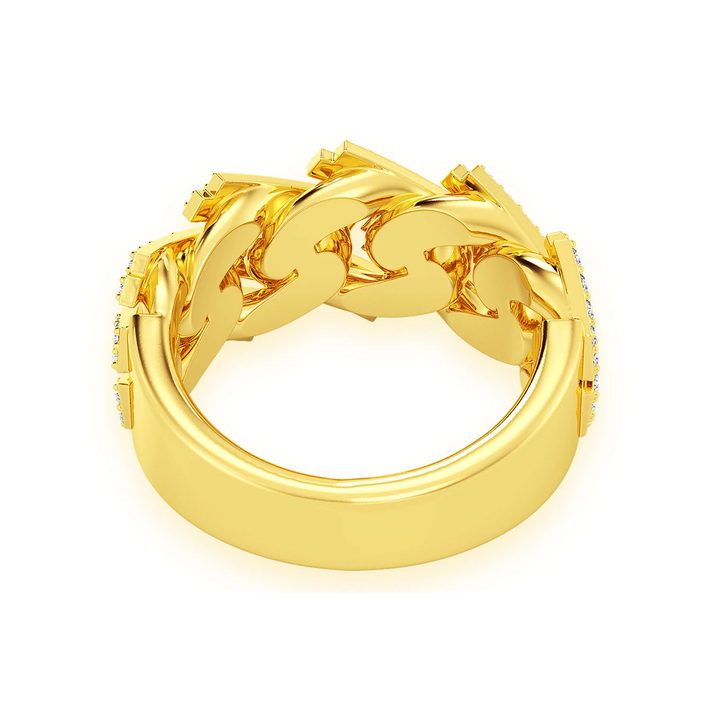 Serrated Cuban Diamond Ring in 14K yellow gold, alternate view